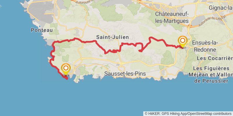 Grand Sentier de la Côte Bleue stage 2 Map