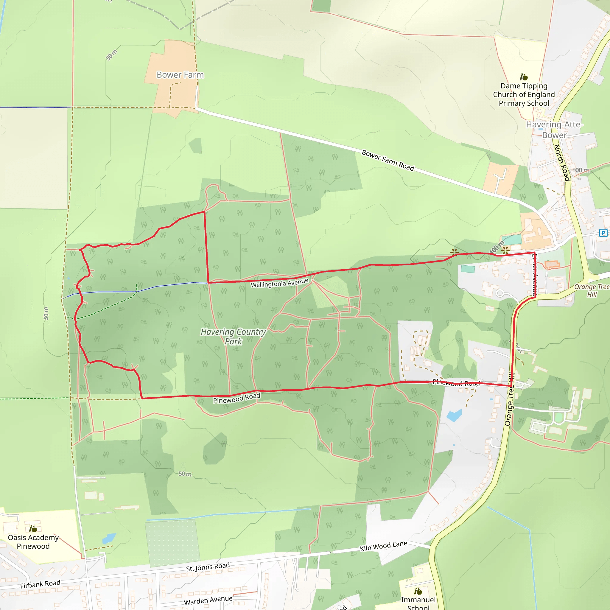 Havering Country Park Loop mobile static map