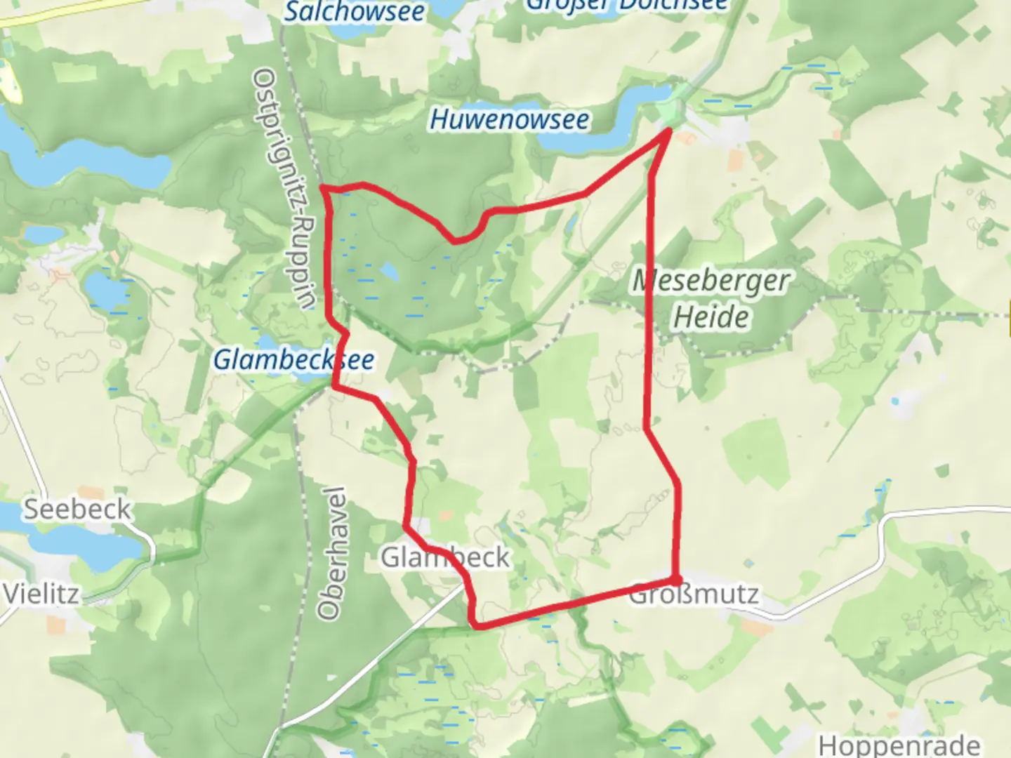 An image depicting the trail Glambeck, Glambecksee and Muhlensee Loop and its surrounding area.
