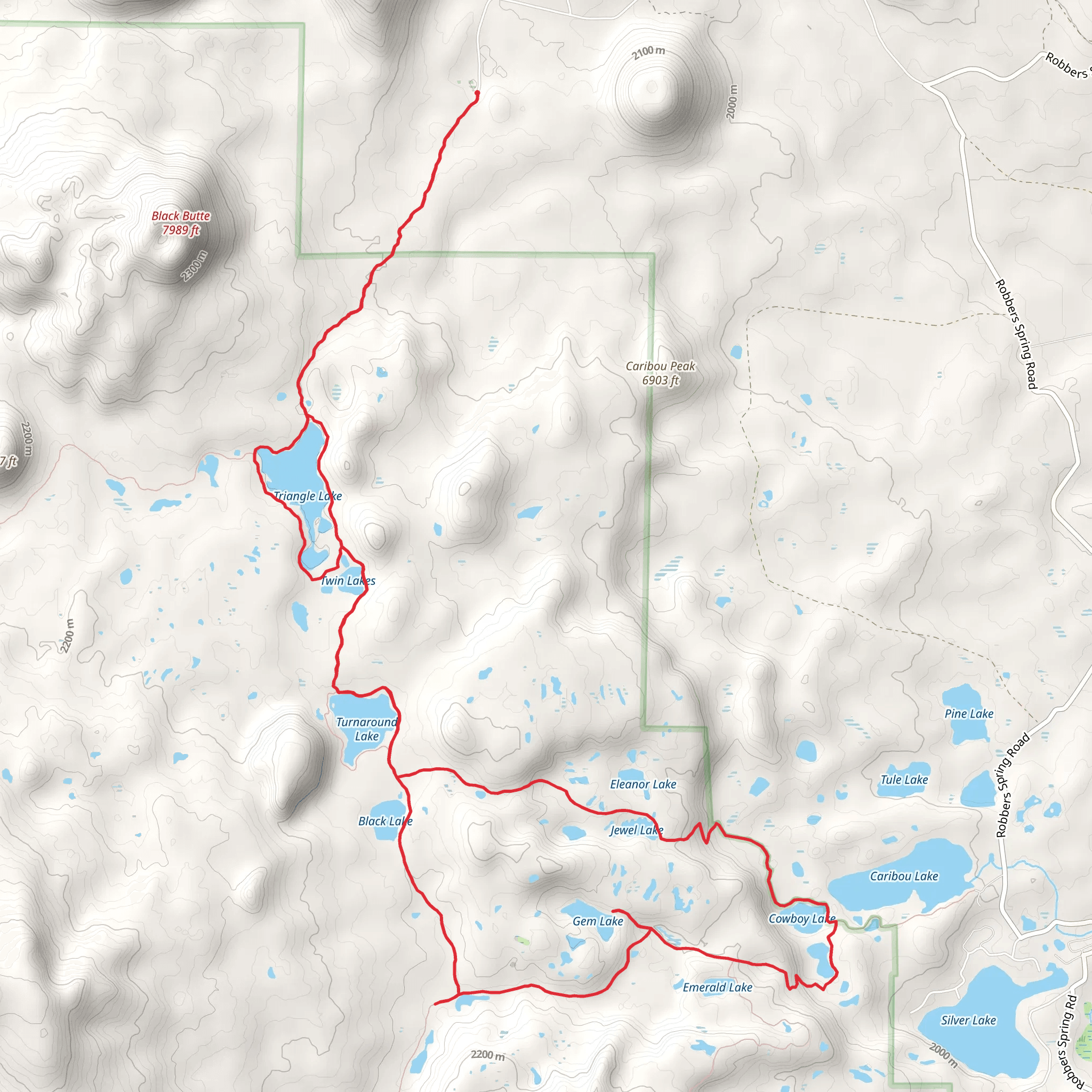 Triangle Lake, Turnaround Lake and Cowboy Lake Loop mobile static map