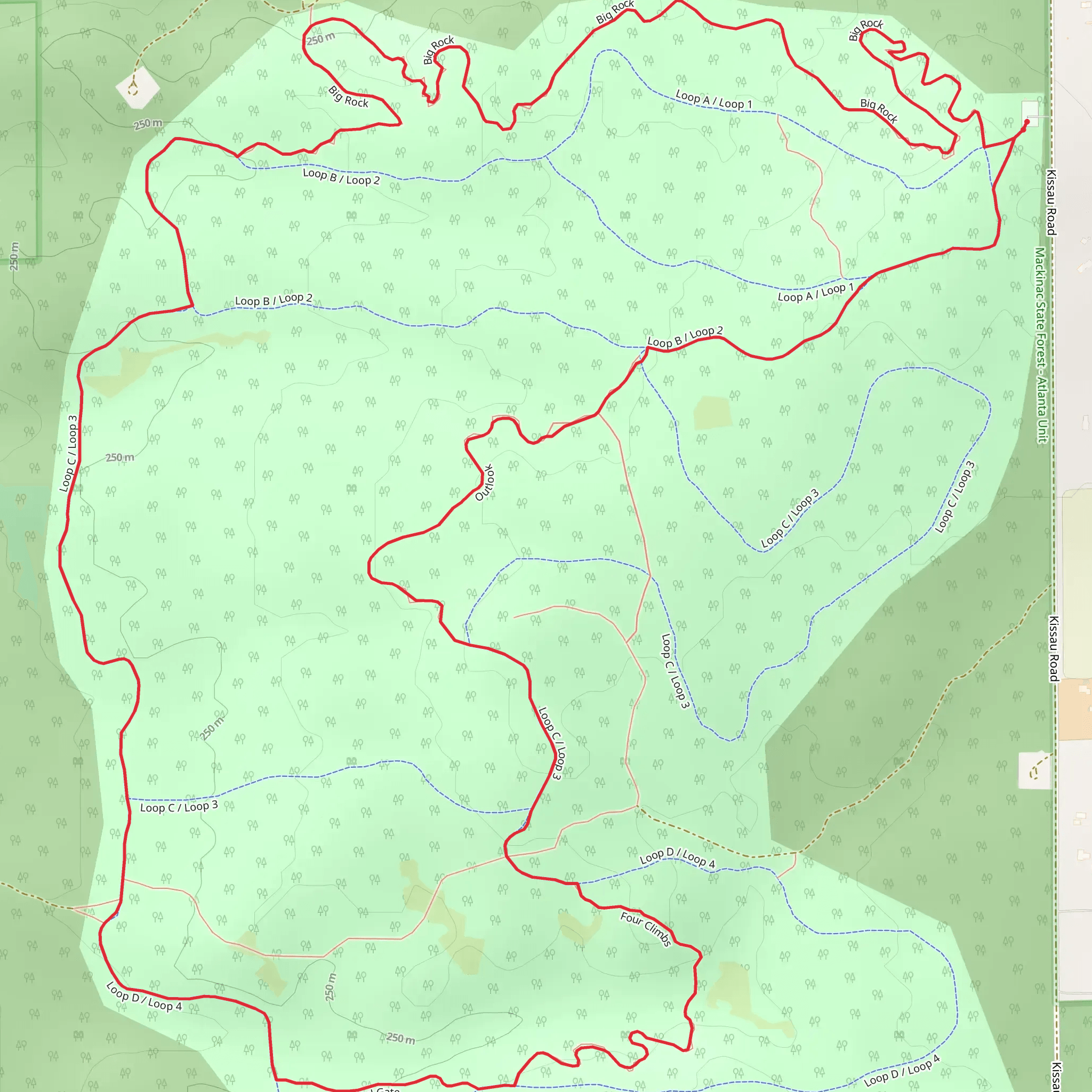 Chippewa Hills Pathway via Big Rock and Loop C and Loop D mobile static map