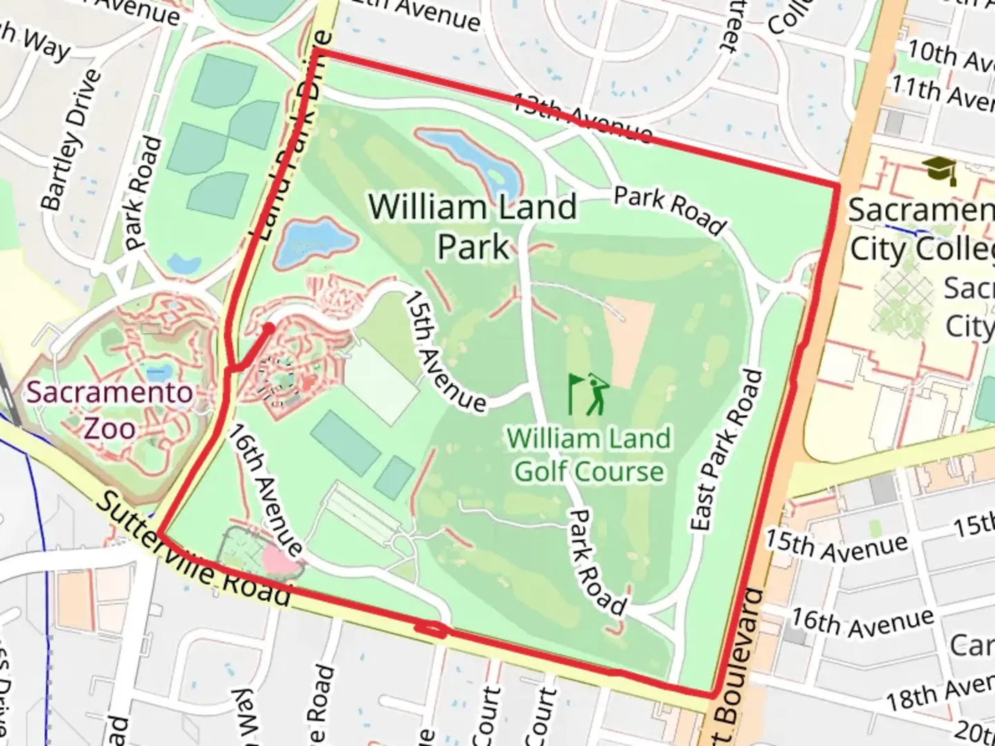 An image depicting the trail William Land Park Loop and its surrounding area.