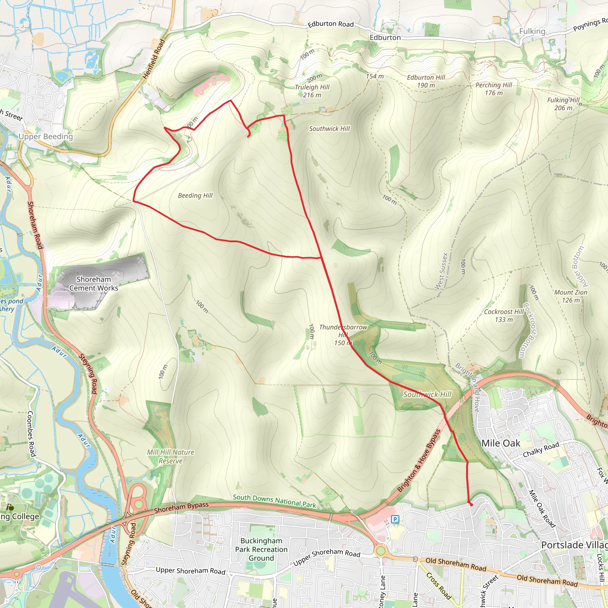 Beeding Hill and Thunders Barrow via Monarch's Way mobile static map