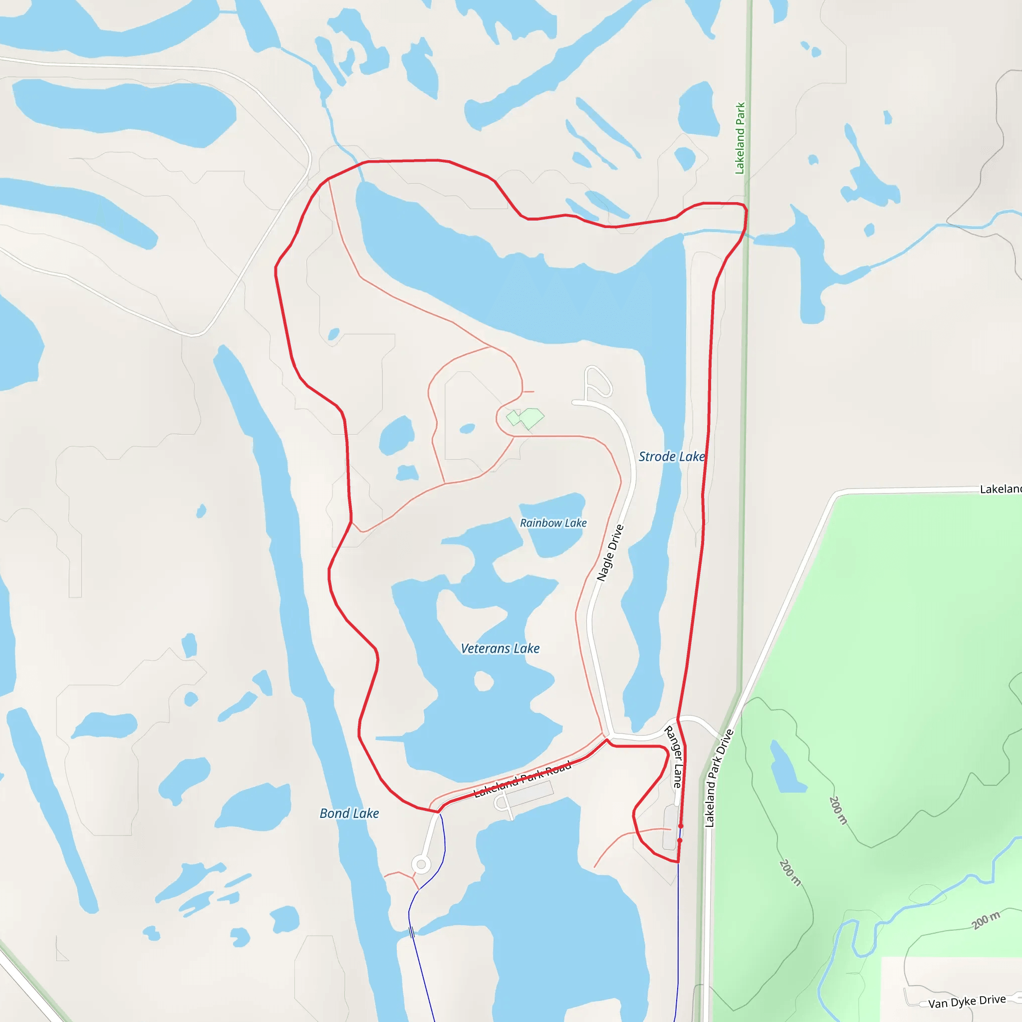 Veterans Lake and Strode Lake Loop mobile static map