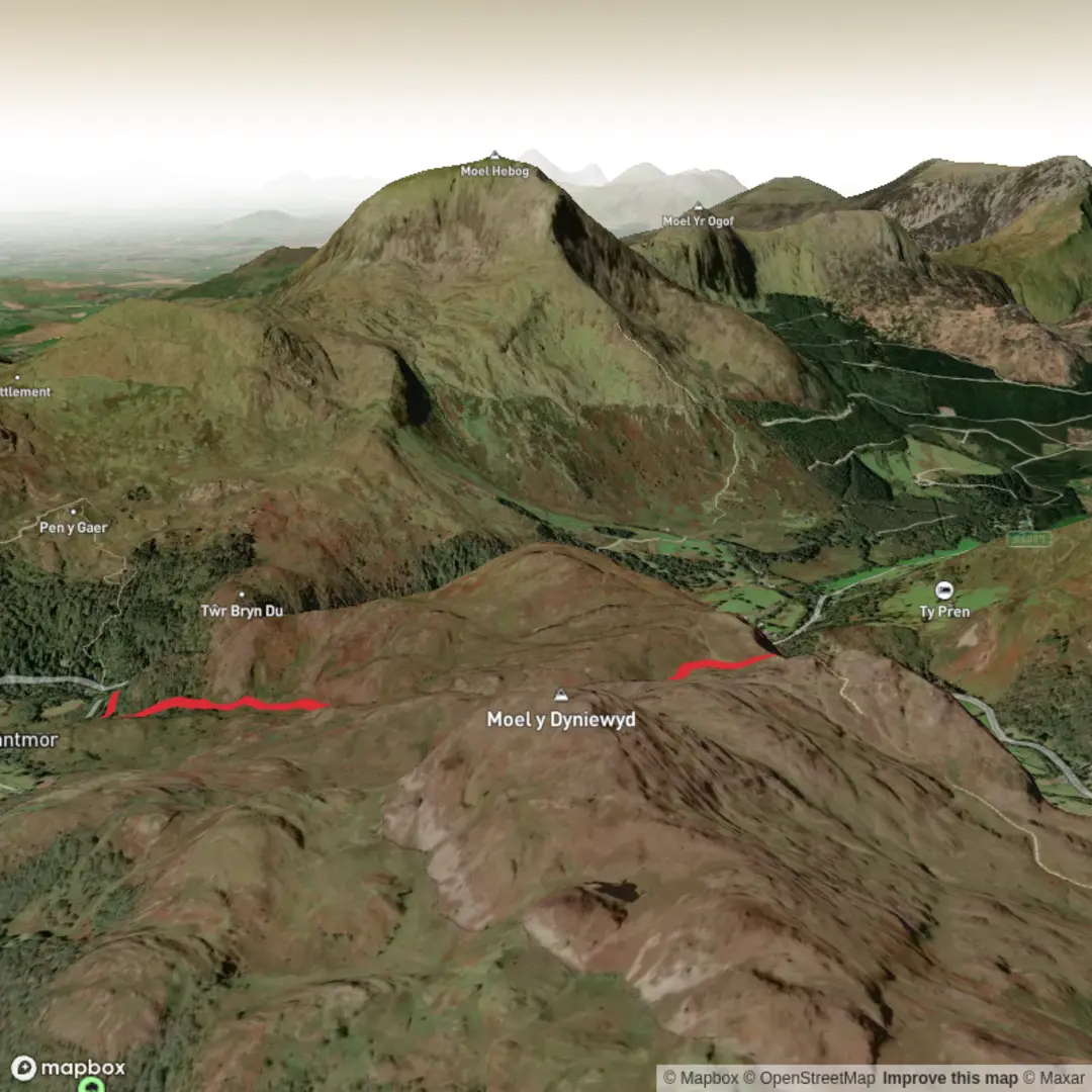 An image depicting the trail Beddgelert and its surrounding area.