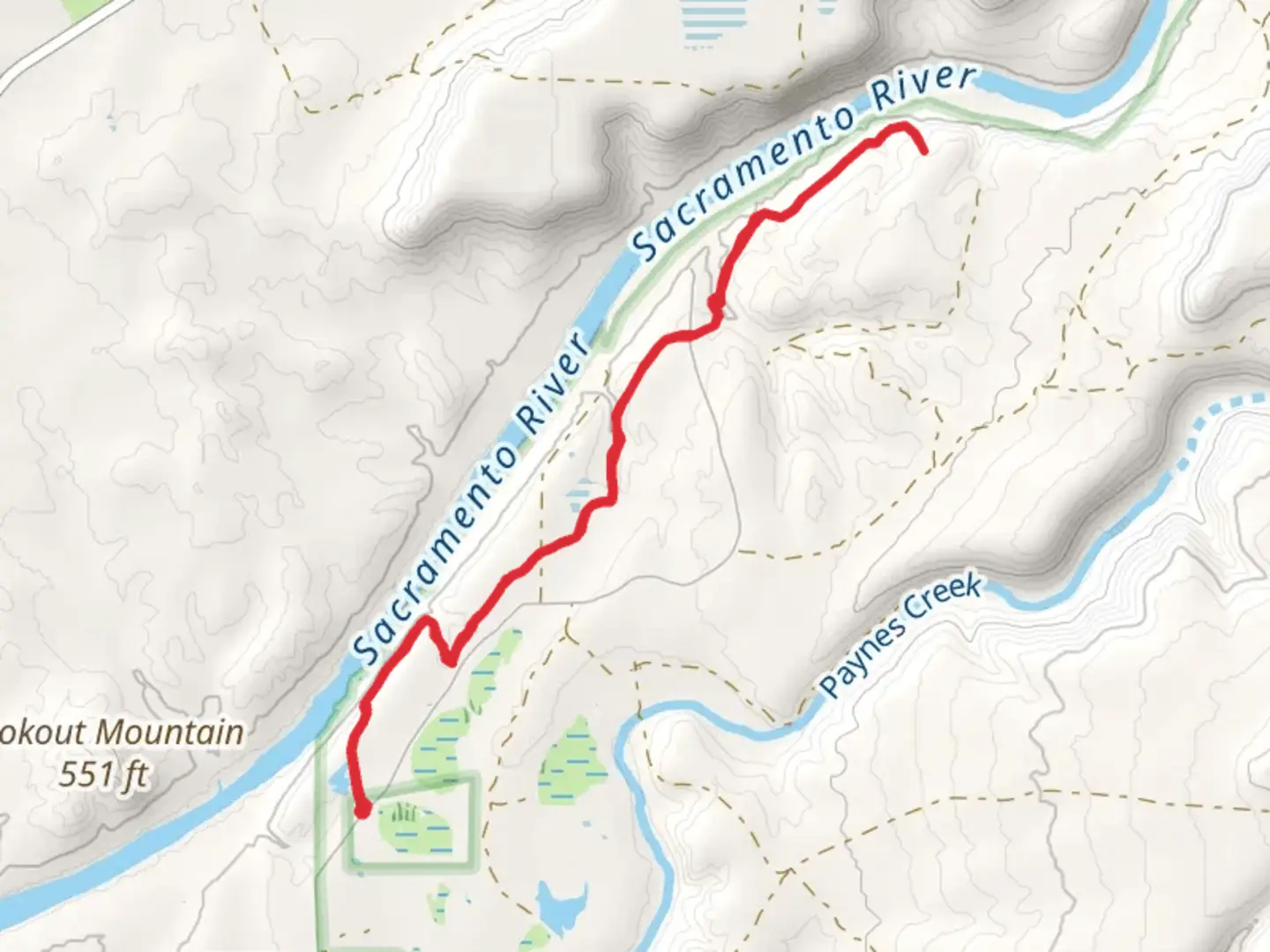 An image depicting the trail Yana Trail Out and Back and its surrounding area.