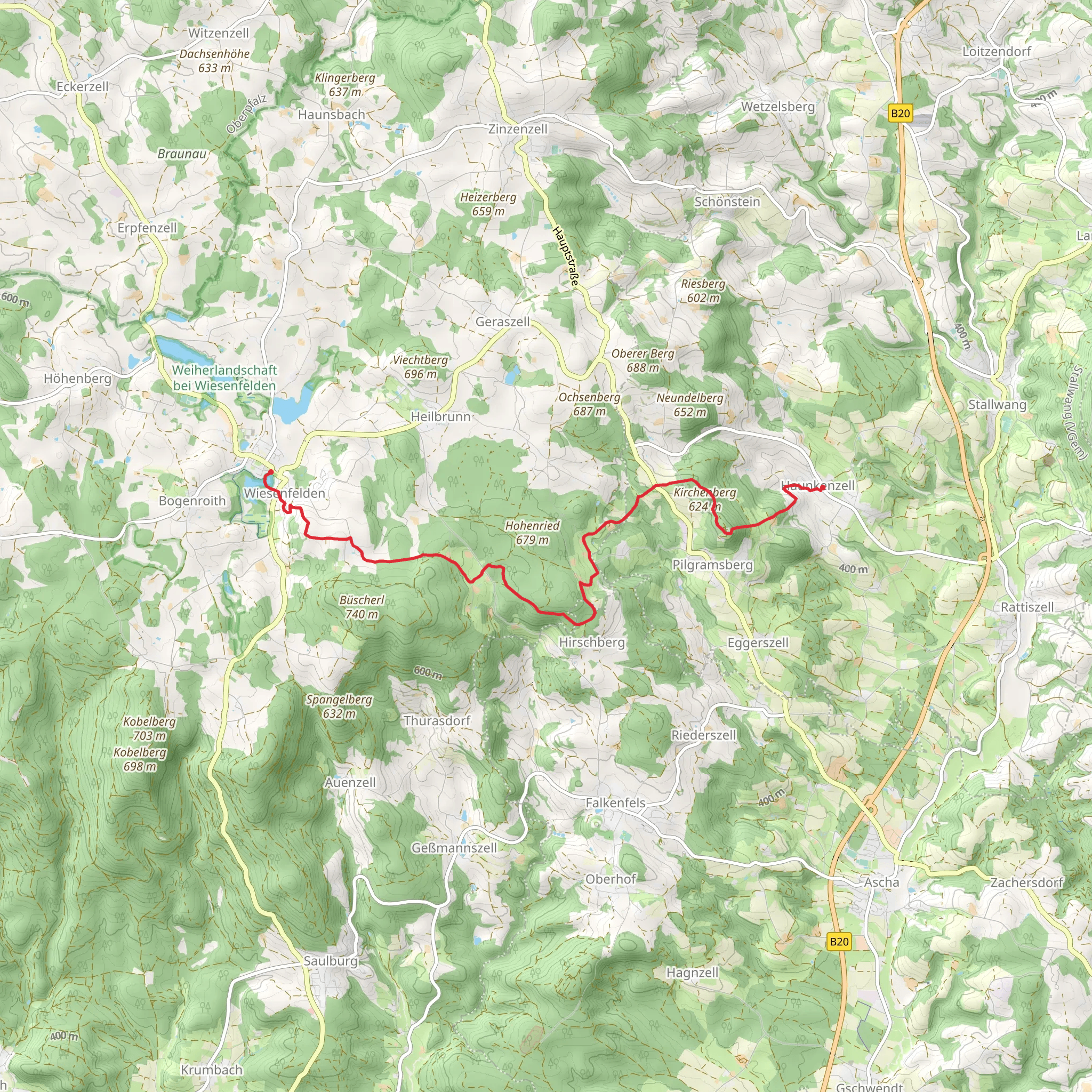Wiesenfelden to Haunkenzell Walk via Kirchenberg and Wasenmeisterweg mobile static map