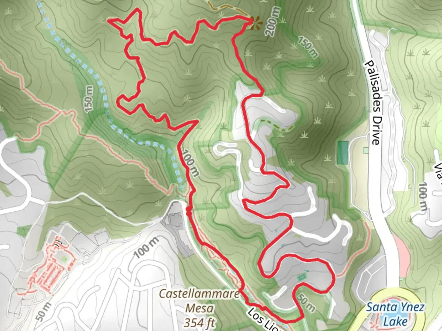 An image depicting the trail Los Leones Trail and East Topanga Fire Road Loop and its surrounding area.