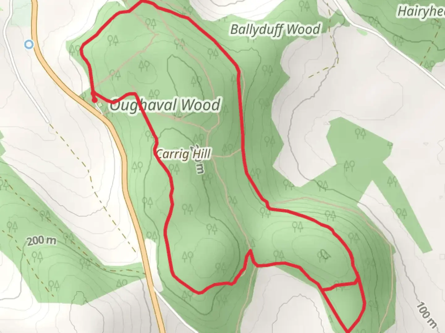 An image depicting the trail Oughaval Woods - Cobbler's Castle Walk and its surrounding area.