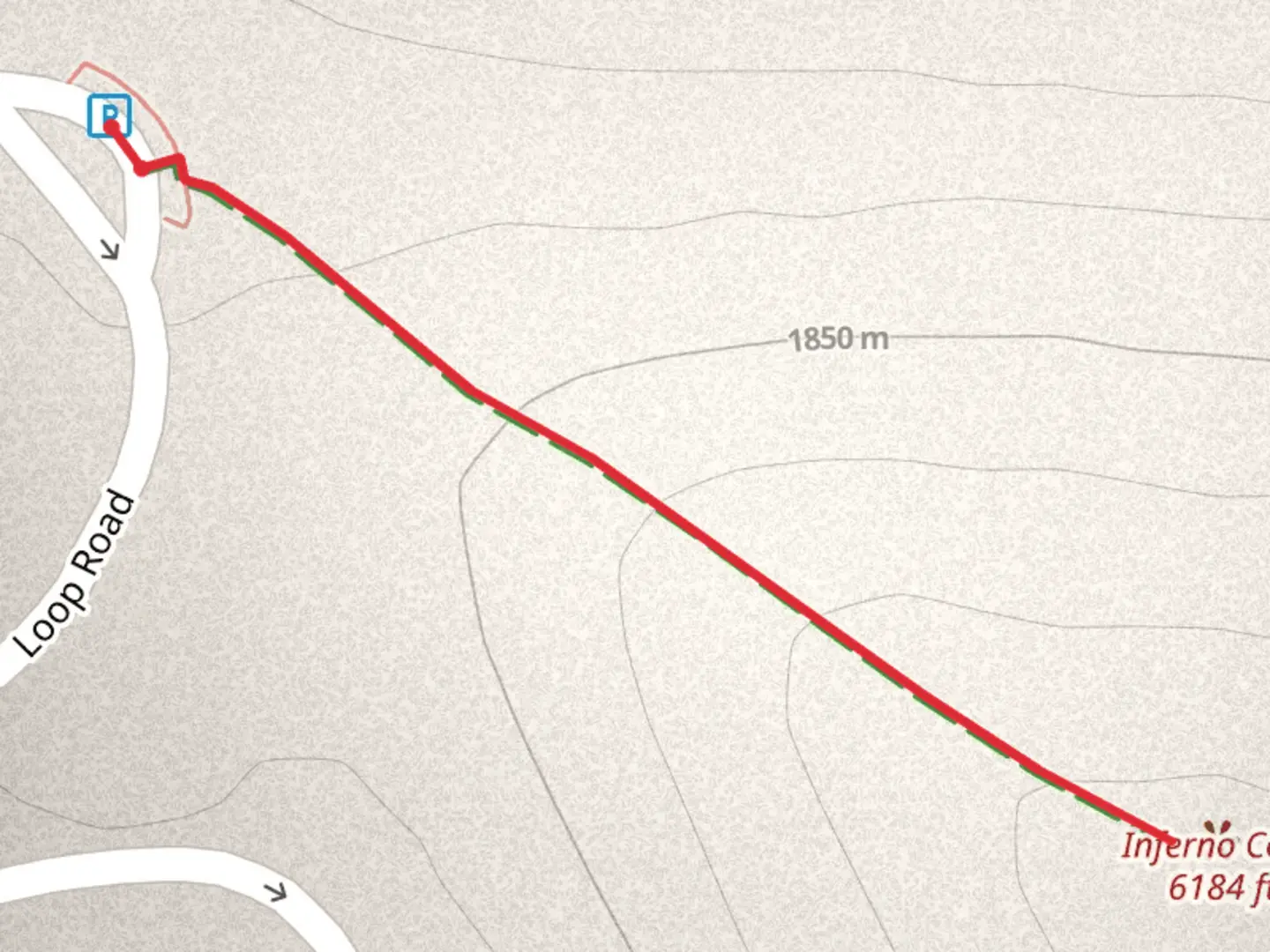 An image depicting the trail Inferno Cone and its surrounding area.