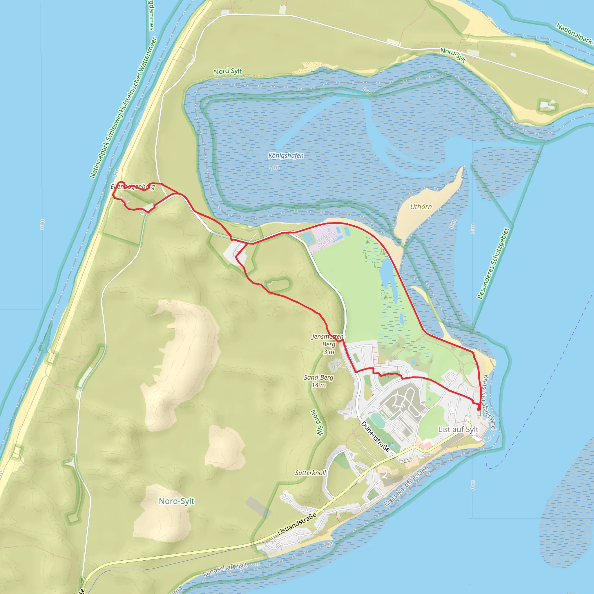 List auf Sylt, Weststrandhalle and Jensmettenberg Loop mobile static map