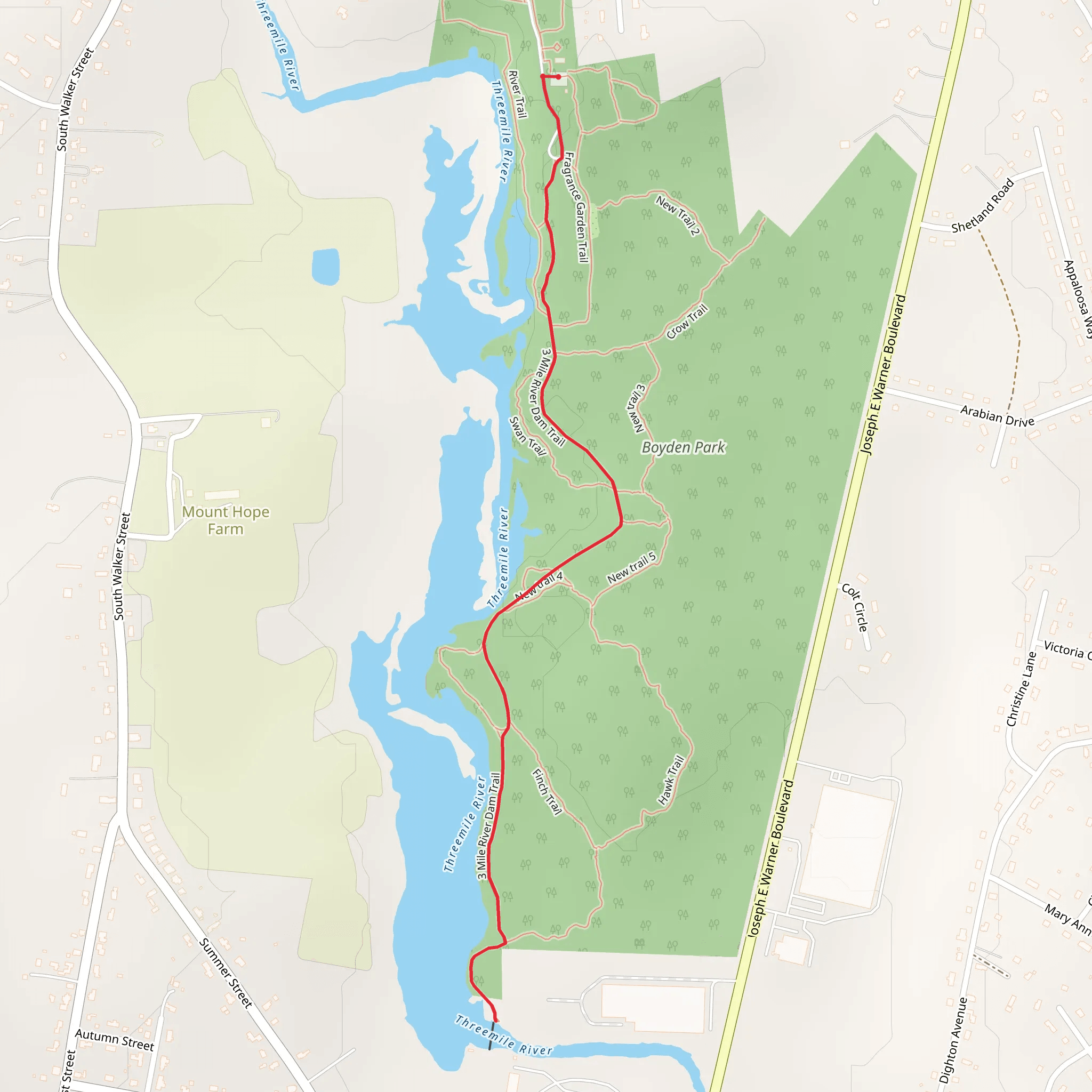 Threemile River Walk from Fragrance Gardens mobile static map