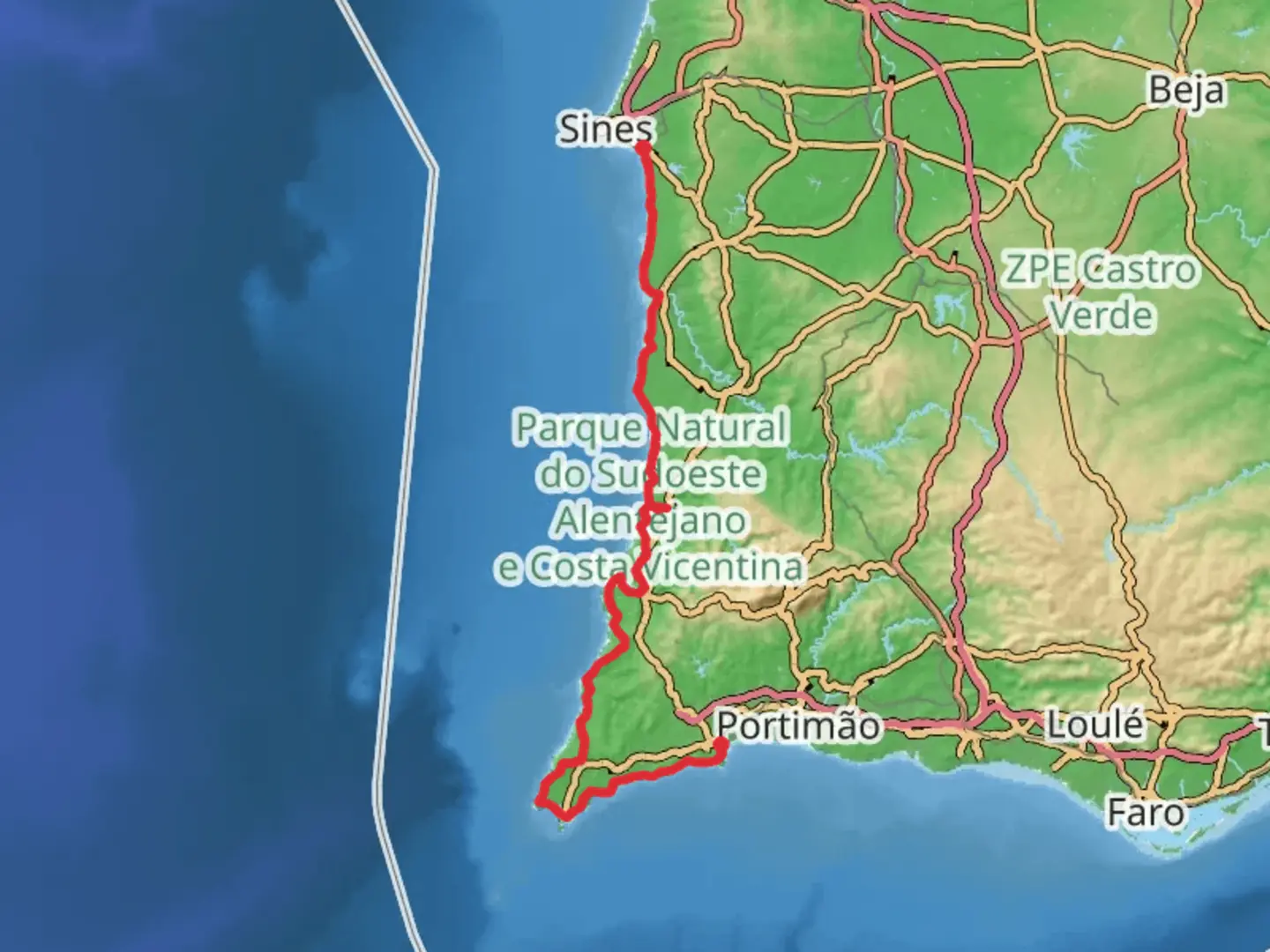 An image depicting the trail Rota Vicentina - Fishermen’s Trail and its surrounding area.