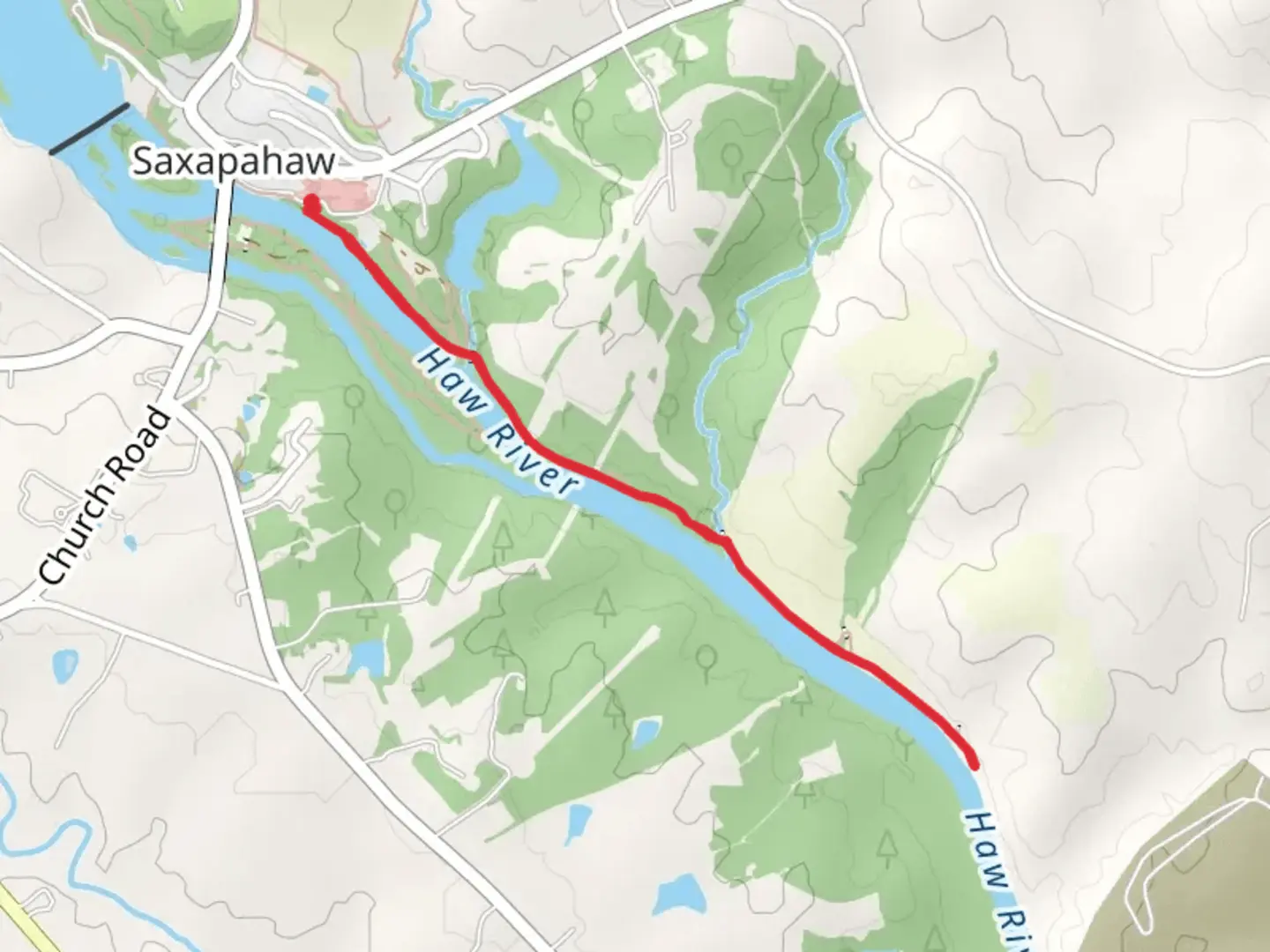 An image depicting the trail Haw River Short Trail from Saxapahaw and its surrounding area.