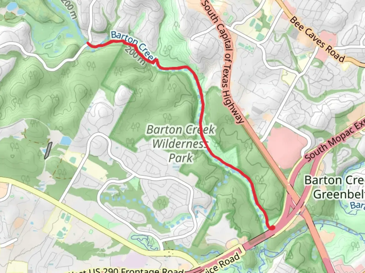 An image depicting the trail Barton Creek Greenbelt and Lost Creek Green Belt and its surrounding area.