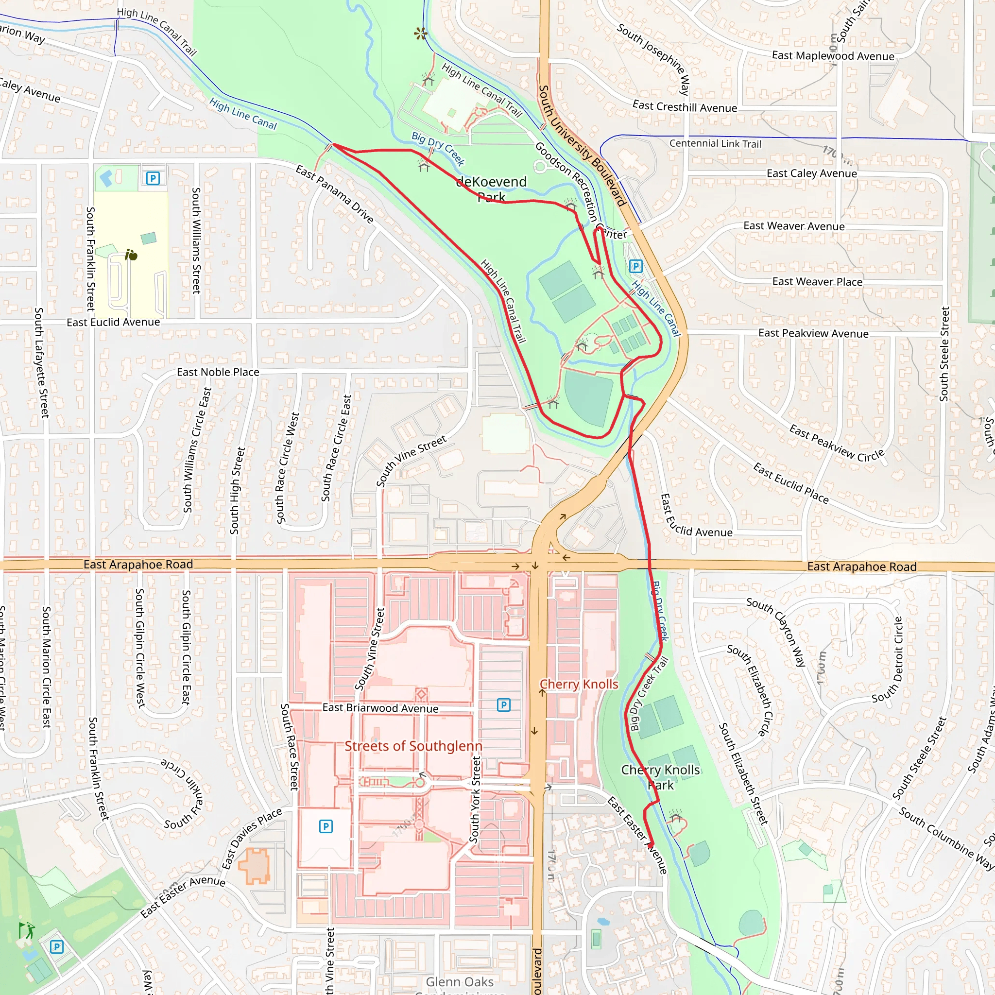 DeKoevend Park and Big Dry Creek Loop Trail mobile static map