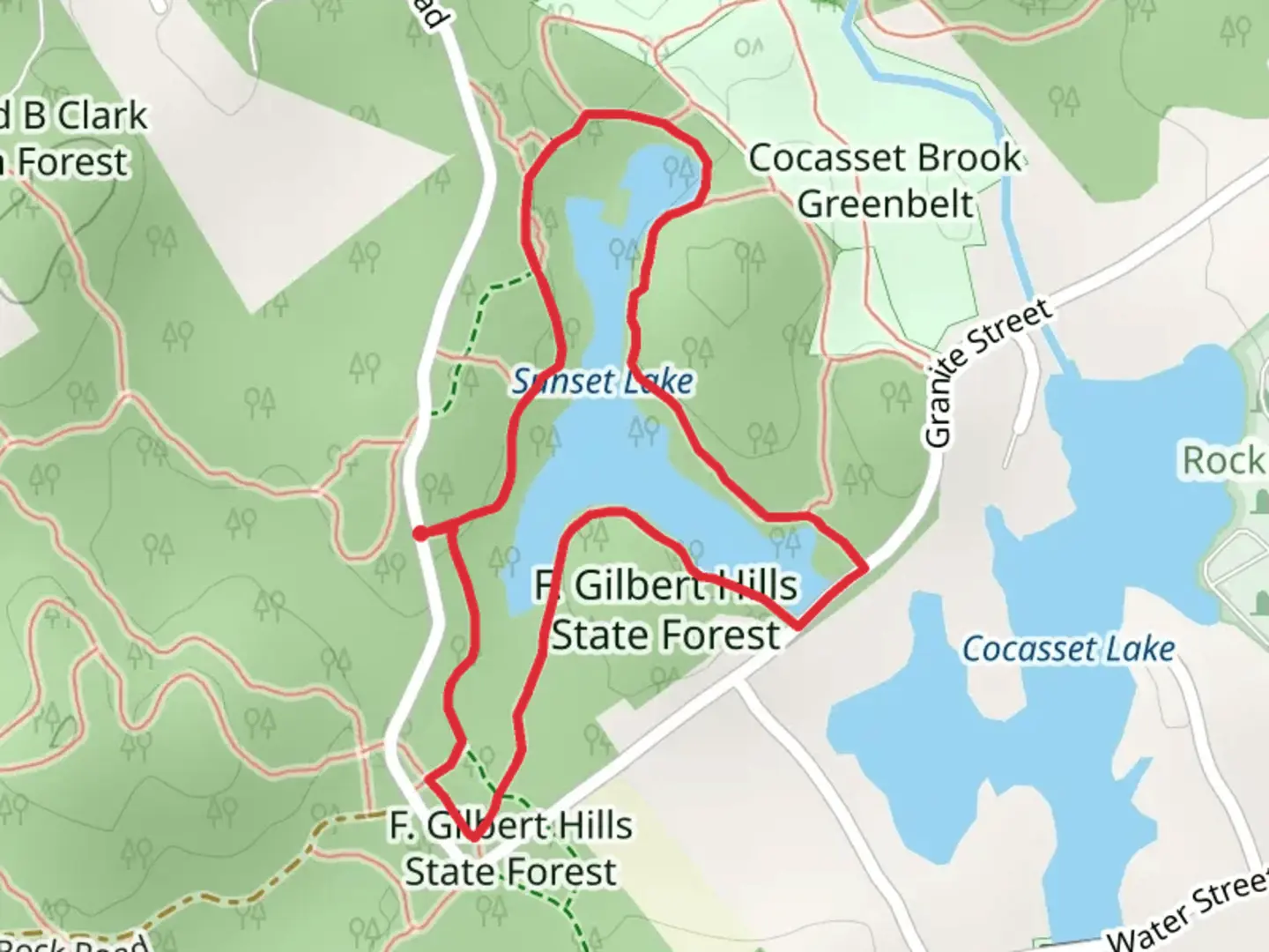 An image depicting the trail Sunset Lake Loop - F Gilbert Hills State Forest and its surrounding area.
