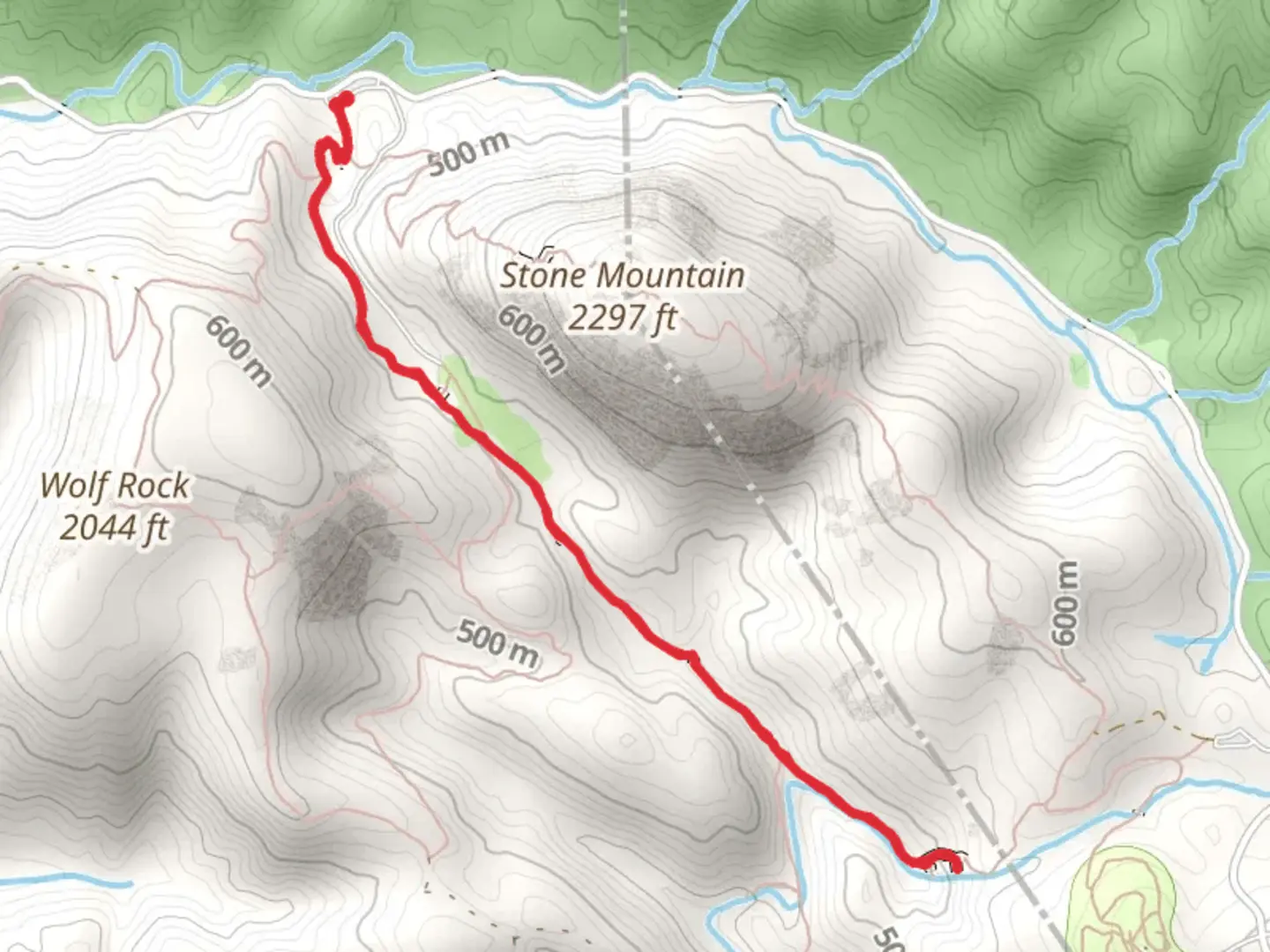 An image depicting the trail Big Sandy Creek via Stone Mountain Loop Trail and its surrounding area.