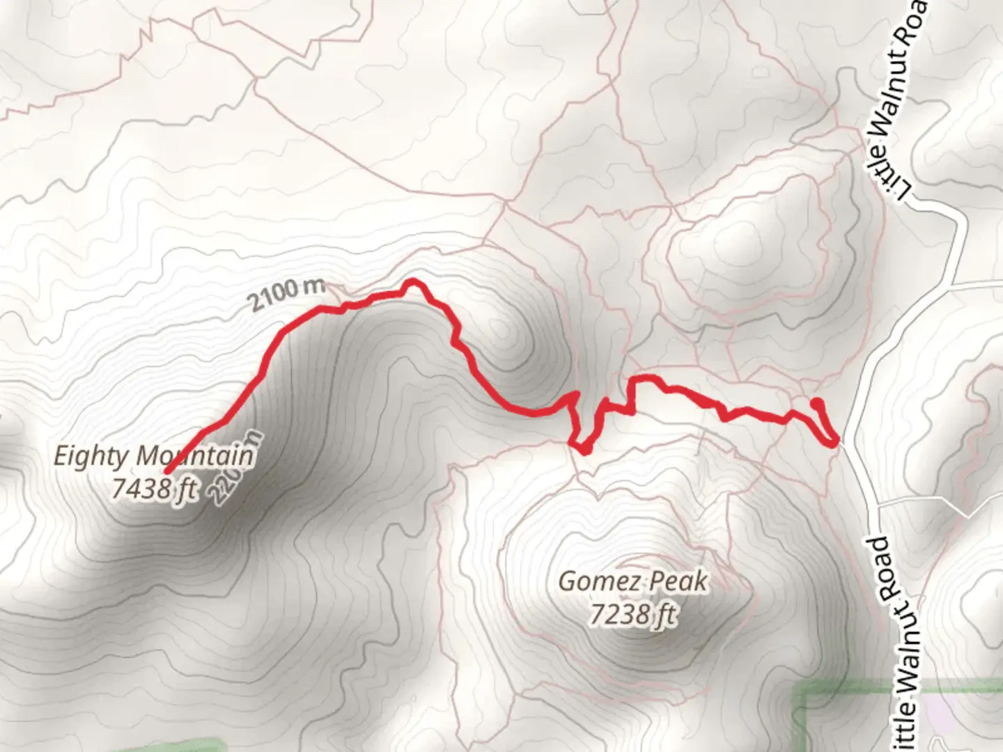 An image depicting the trail Eighty Mountain Trail Out and Back and its surrounding area.