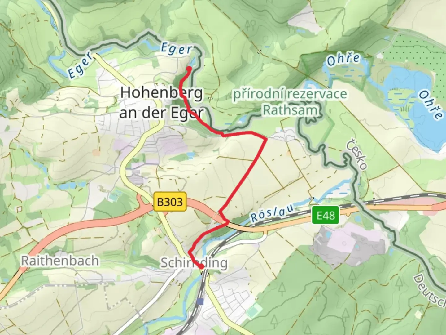 An image depicting the trail Hammermühle to Schirnding Walk and its surrounding area.