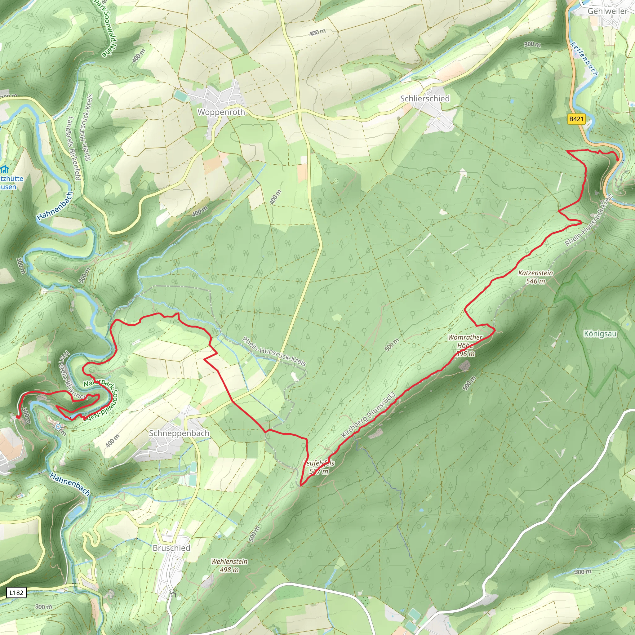 Hörtrichter, Teufelsfels, Womrather Höhe and Blickenstein Peak Walk via Soonwaldsteig mobile static map