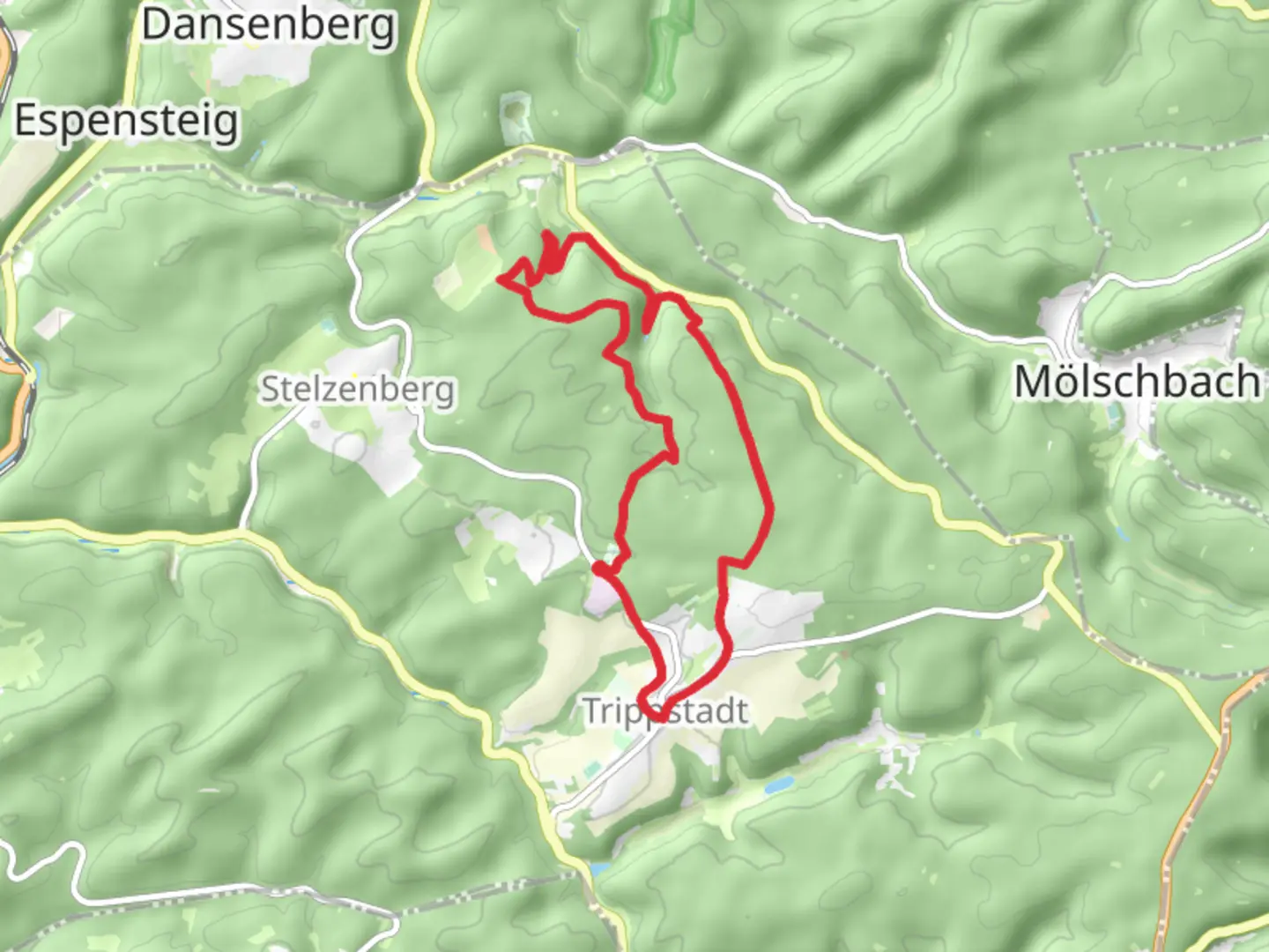 An image depicting the trail Wanderweg Trippstadt and its surrounding area.