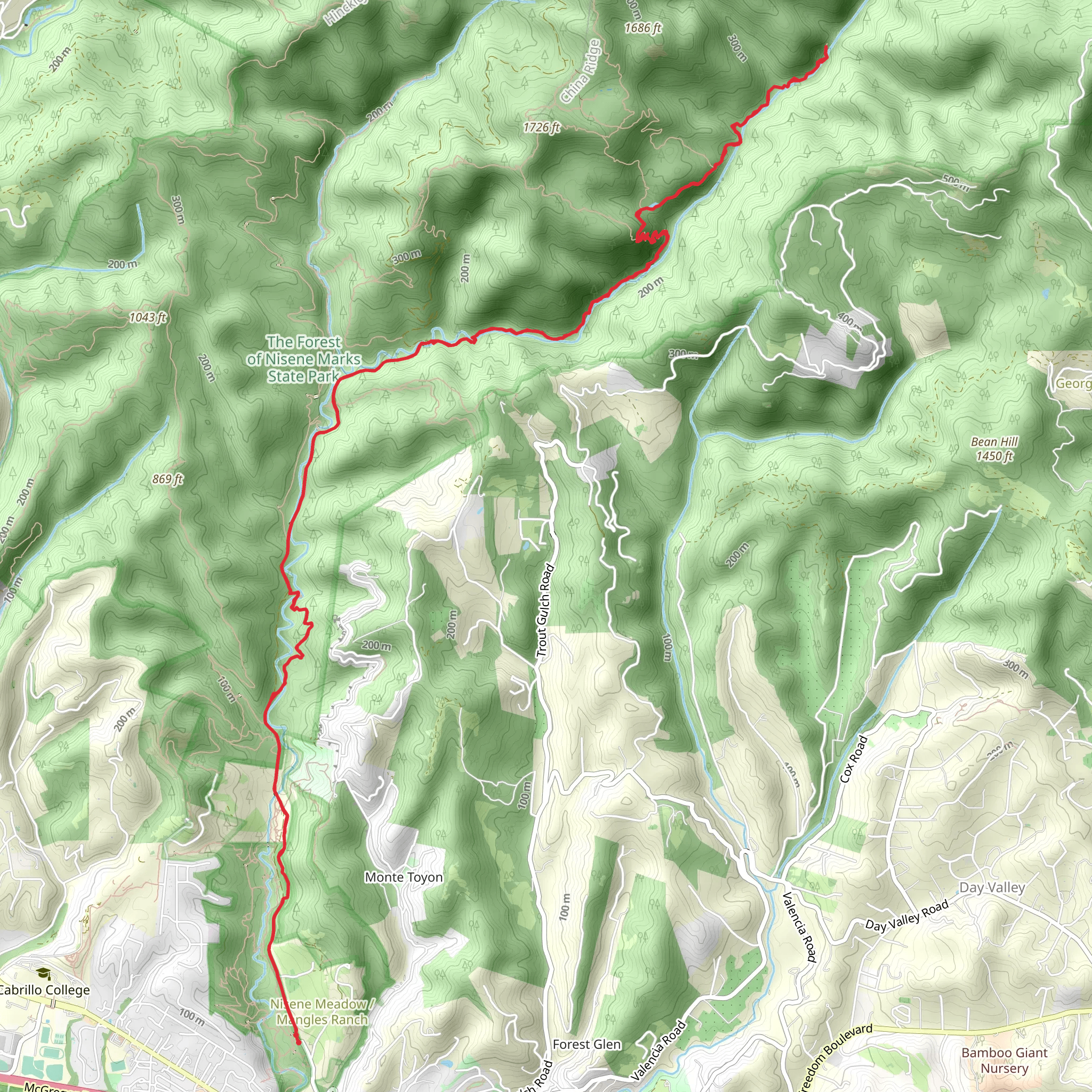 Monte Vista Trail via Creek Trail mobile static map