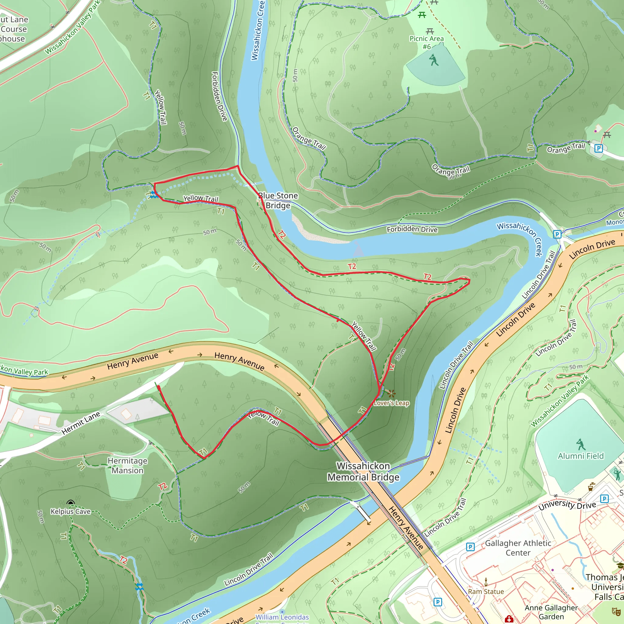 Wissahickon Creek Loop via Yellow Trail mobile static map
