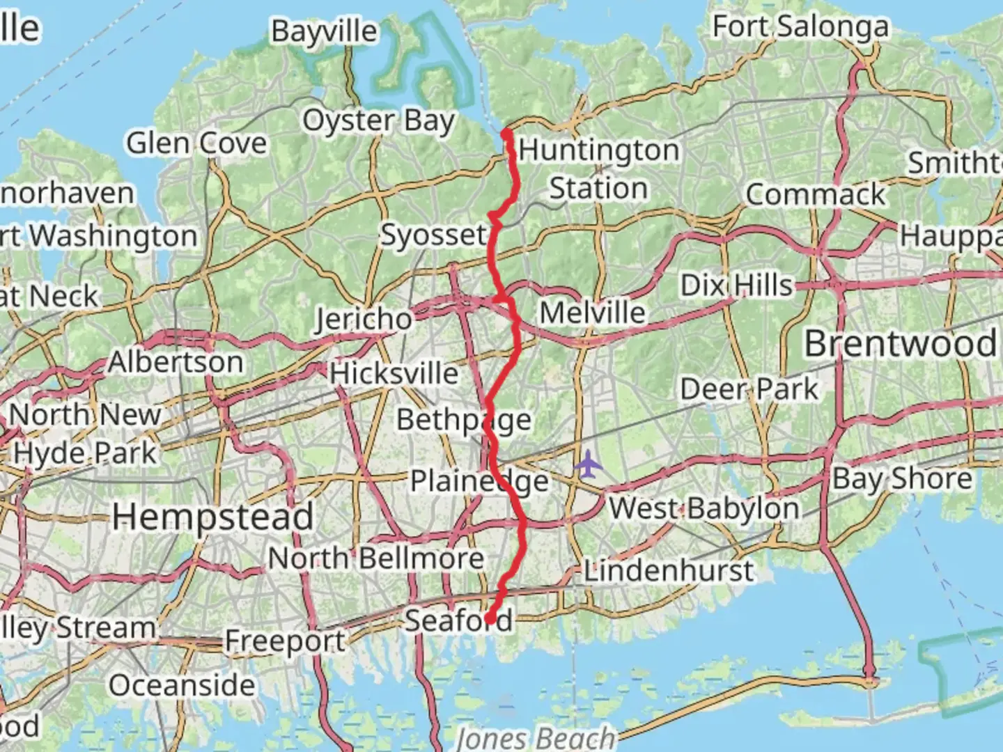 An image depicting the trail Billy Joe Park to Merrick Road via Nassau Suffolk Greenbelt Trail and its surrounding area.