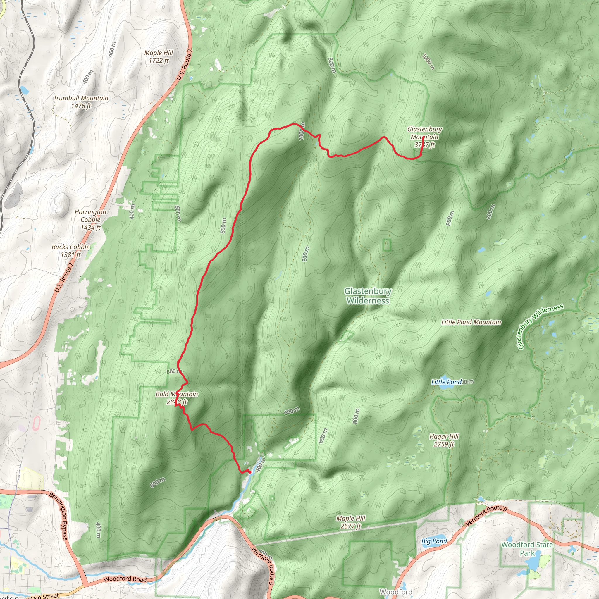 Bald Mountain and Glastenbury Mountain via West Ridge Trail mobile static map