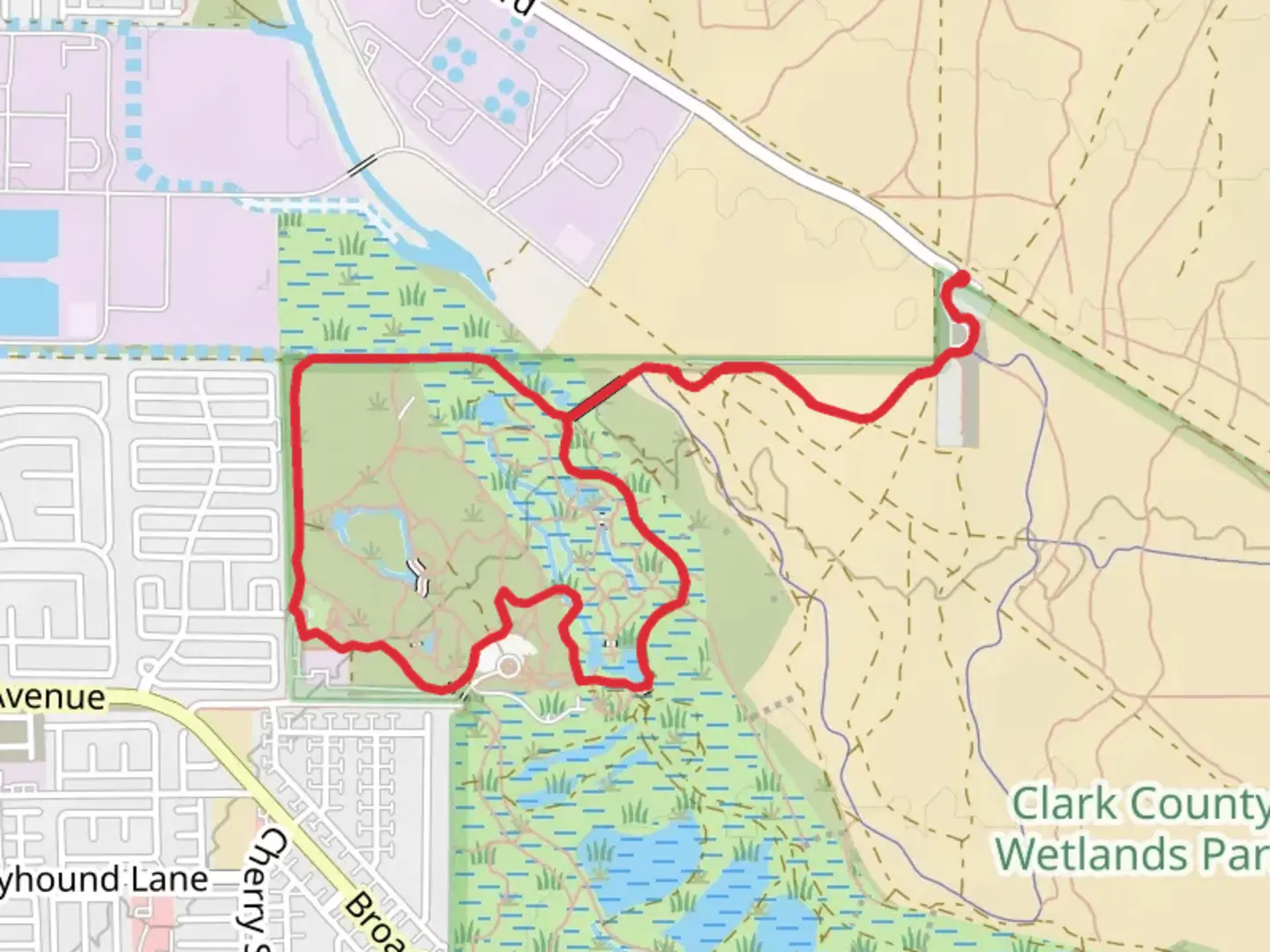 An image depicting the trail Sunrise, Wetlands Park - North and Overlook Way Loop Trail and its surrounding area.