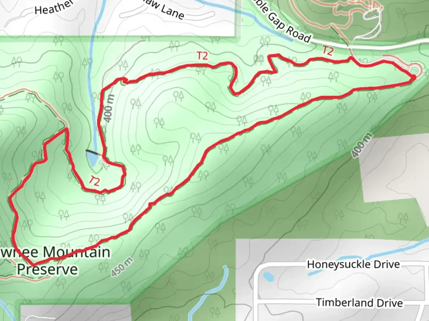 An image depicting the trail Sawnee Mountain Preserve Loop and its surrounding area.