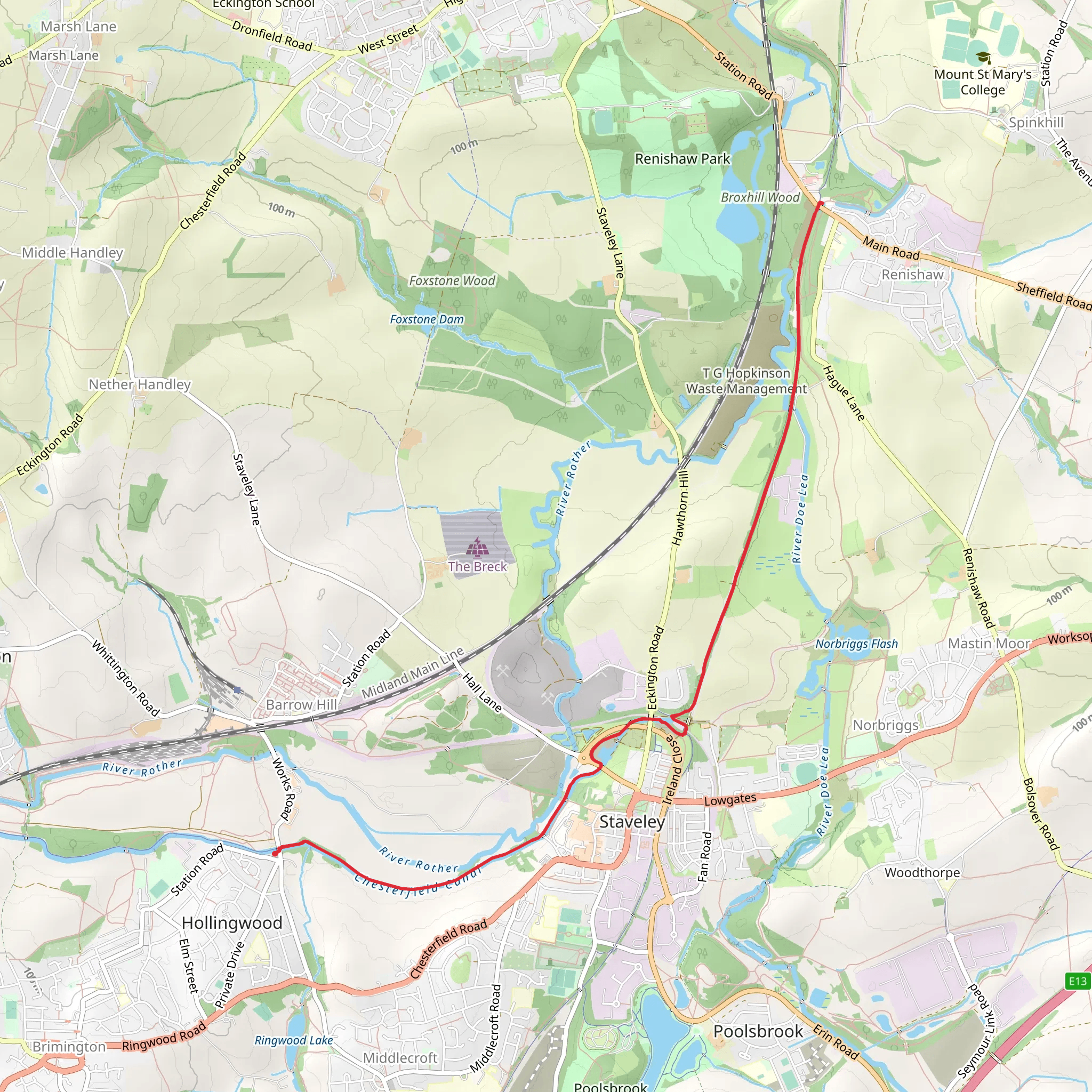 Hollingwood to Renishaw Walk mobile static map