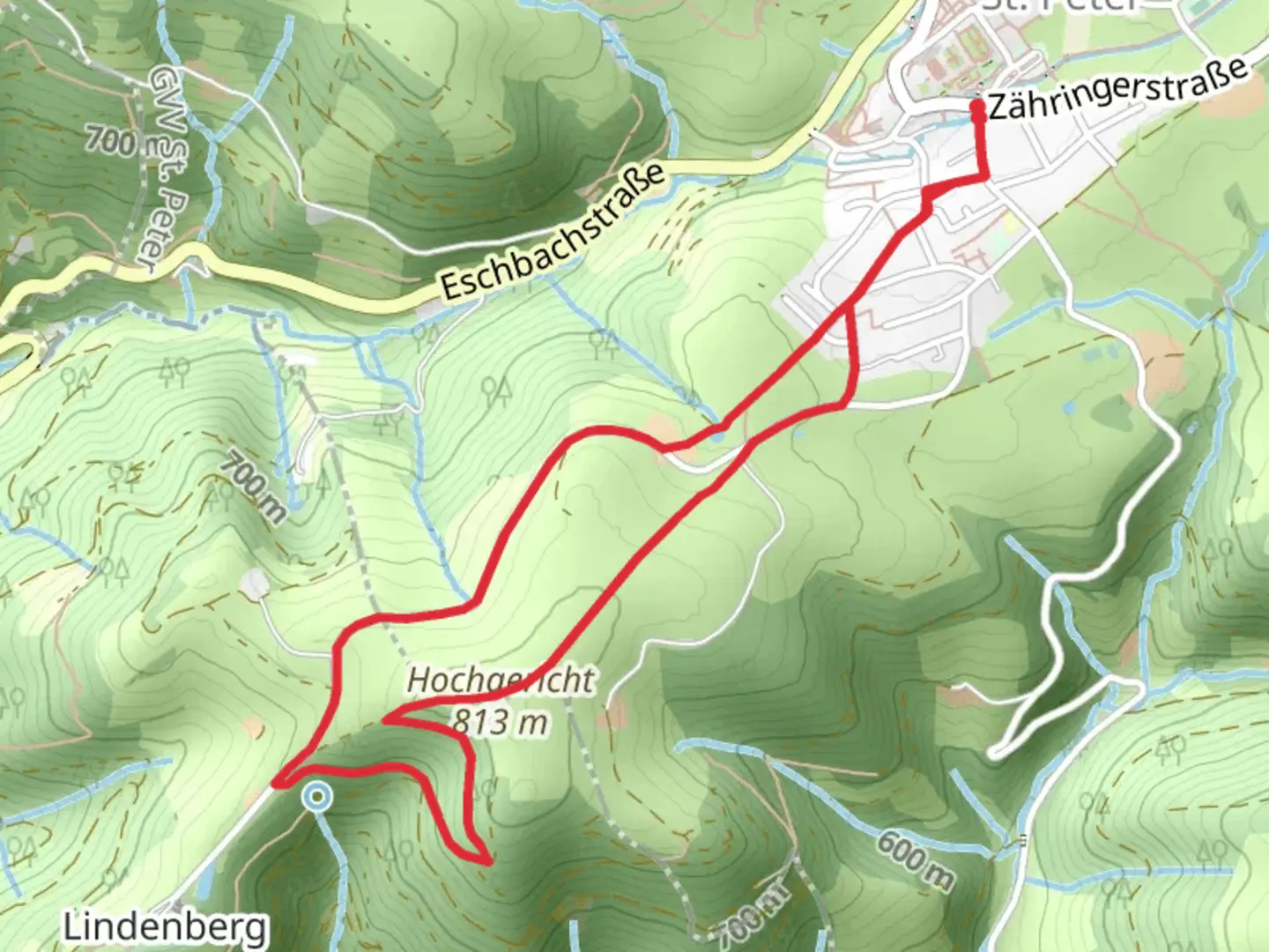 An image depicting the trail Lindenberg and Hochgericht Loop via Sankt Peter and its surrounding area.
