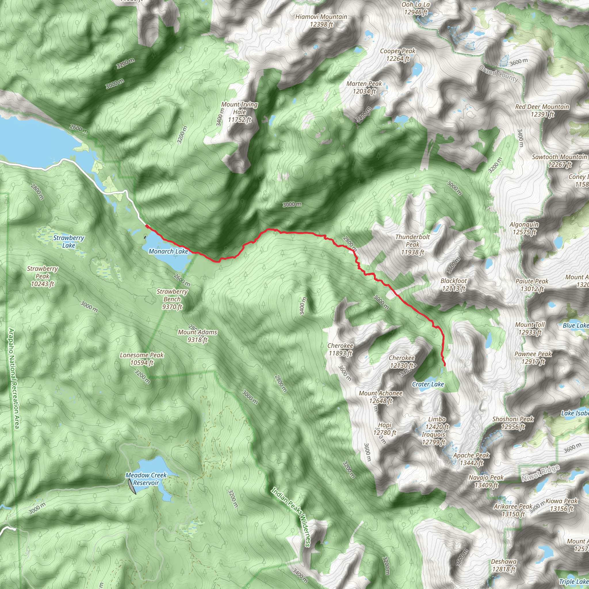 Crater Lake Trail via Monarch Lake mobile static map