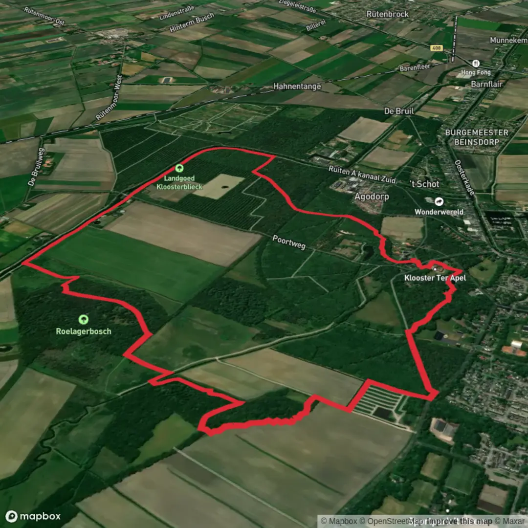 An image depicting the trail Ter Apel and Vossenberg via Westerwoldepad and its surrounding area.