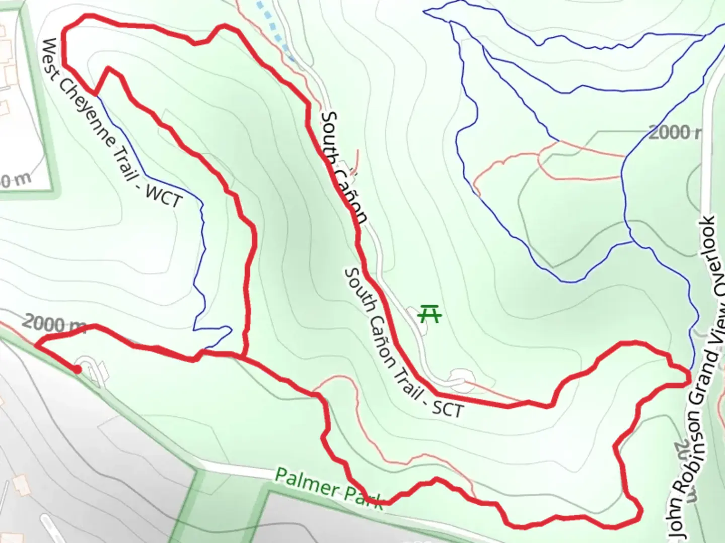 An image depicting the trail Grandview, Cheyenne and South Canon Loop Trail and its surrounding area.