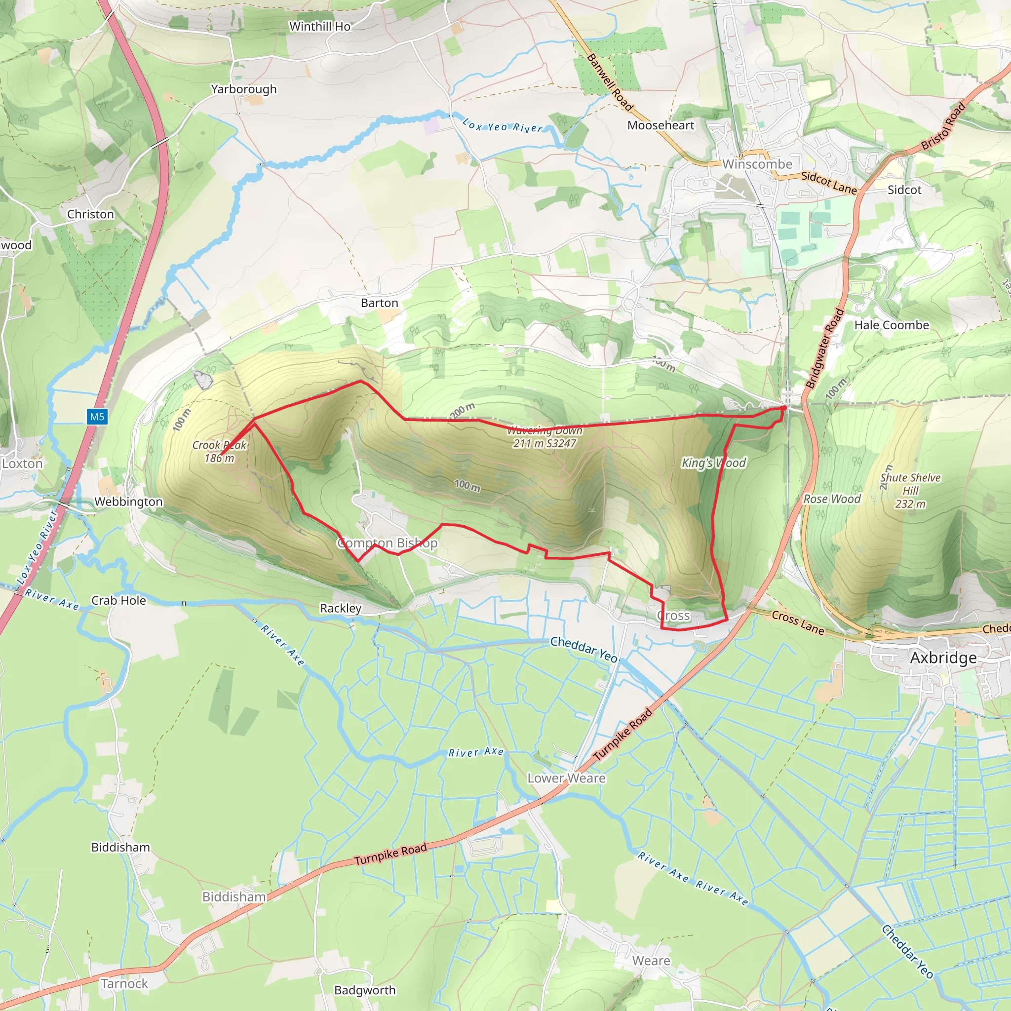 Wavering Down and Crook Peak from Kings Wood - Winscombe mobile static map