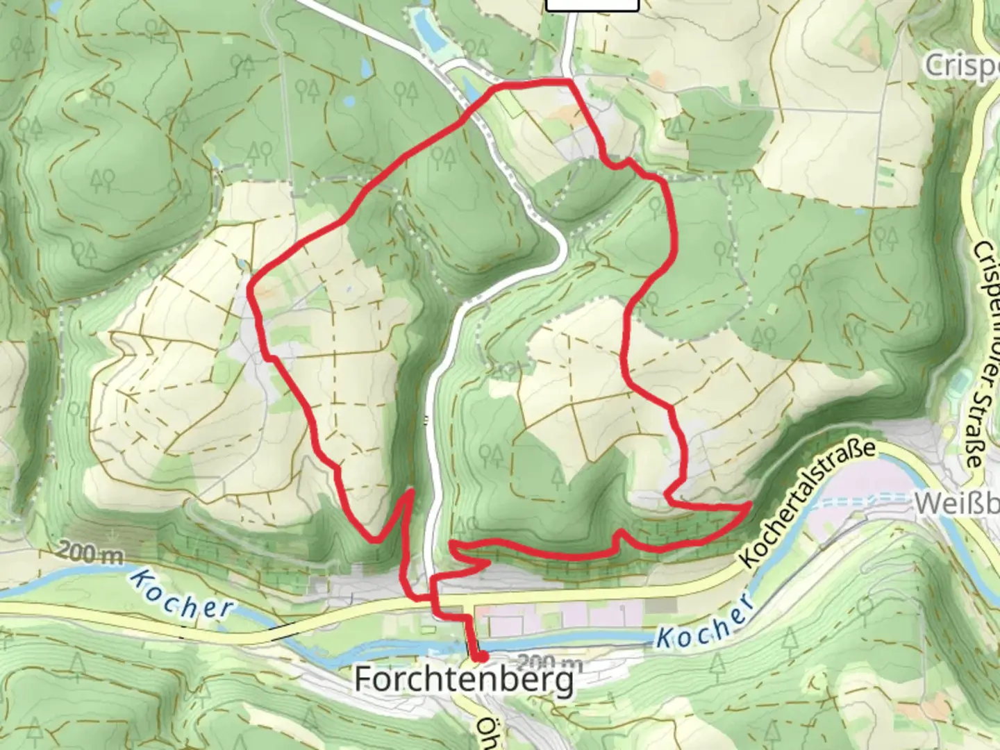 An image depicting the trail Hohenloher Bauernlehrpfad and its surrounding area.