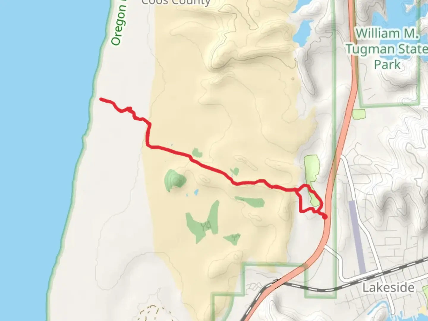 An image depicting the trail John Dellenback Dunes Trail from Eel Creek Campground and its surrounding area.