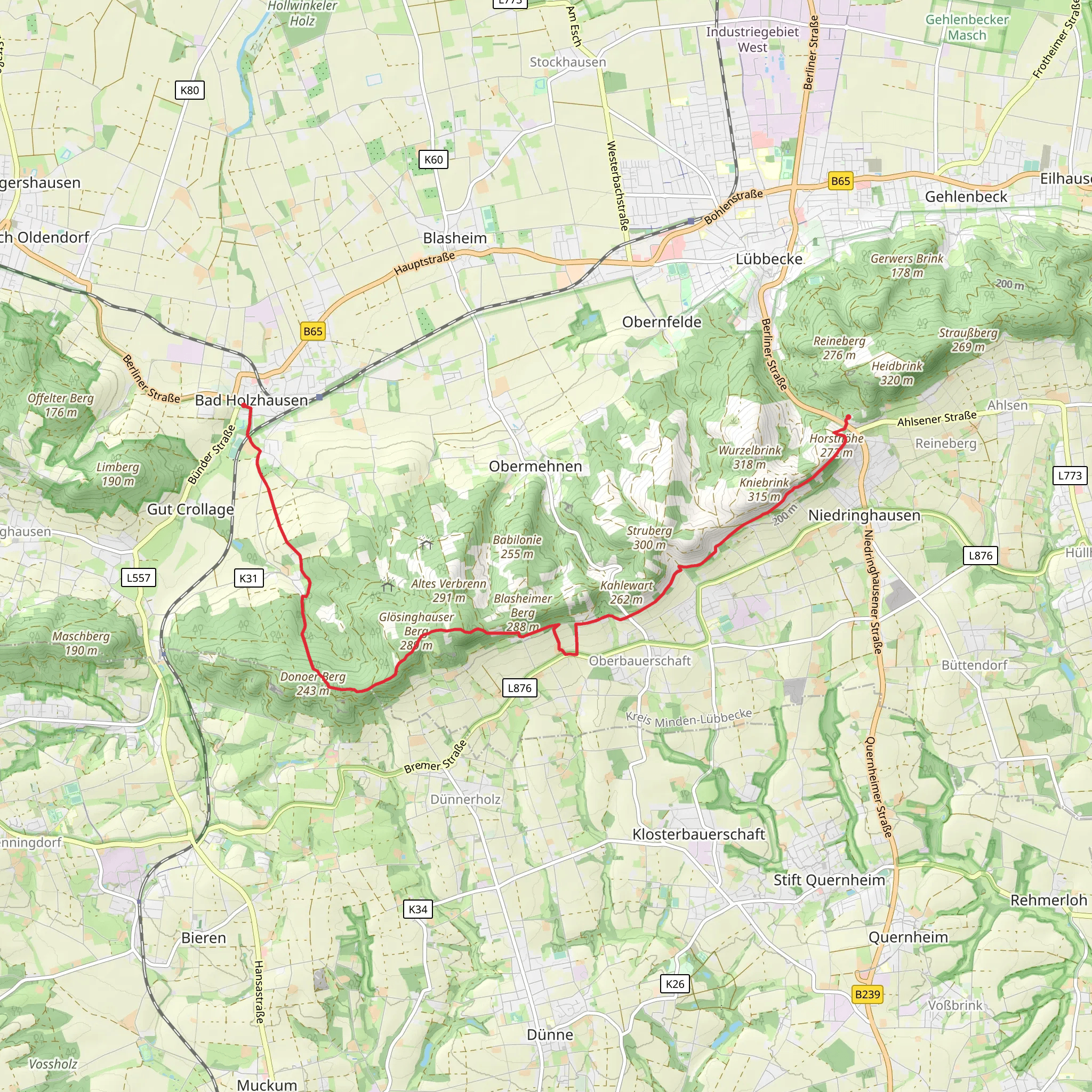 Bad Holzhausen to Reineberg via Muehlensteig mobile static map