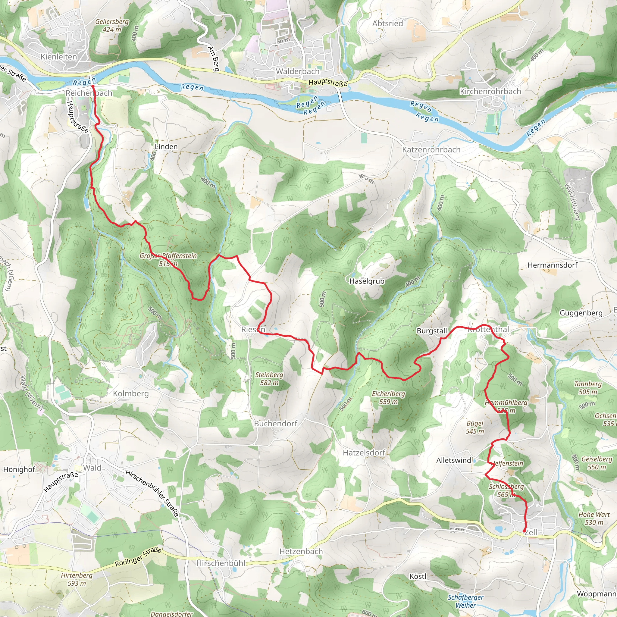 Reichenbach to Zell Walk via Oberpfalzweg mobile static map