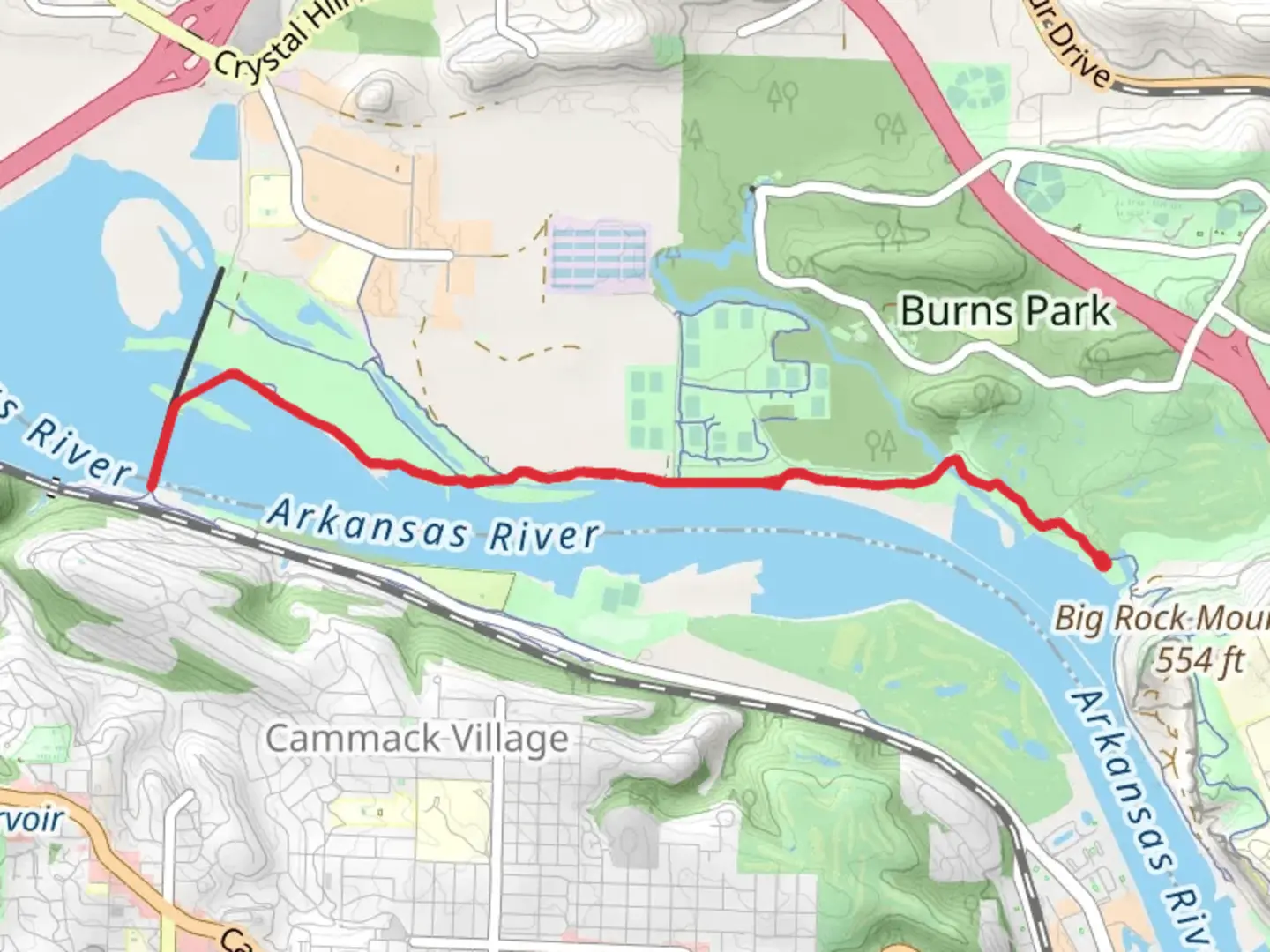 An image depicting the trail Arkansas River Trail and Big Dam Bridge and its surrounding area.