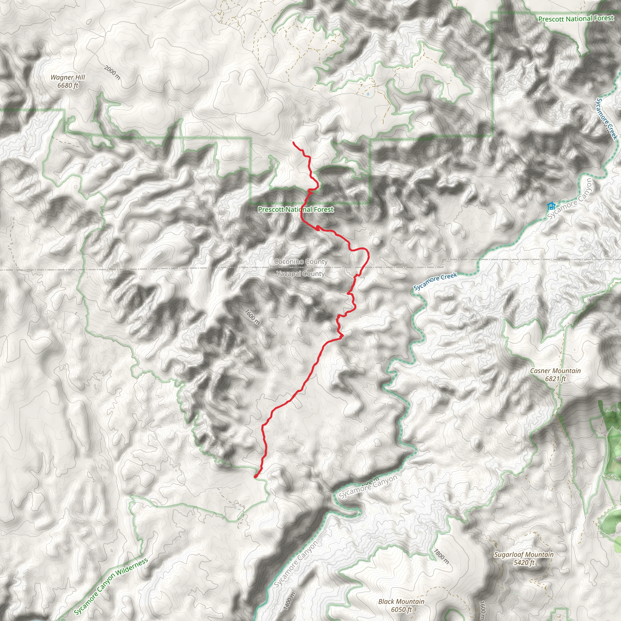 Deadman Pocket Trail via Sycamore Canyon Trail mobile static map