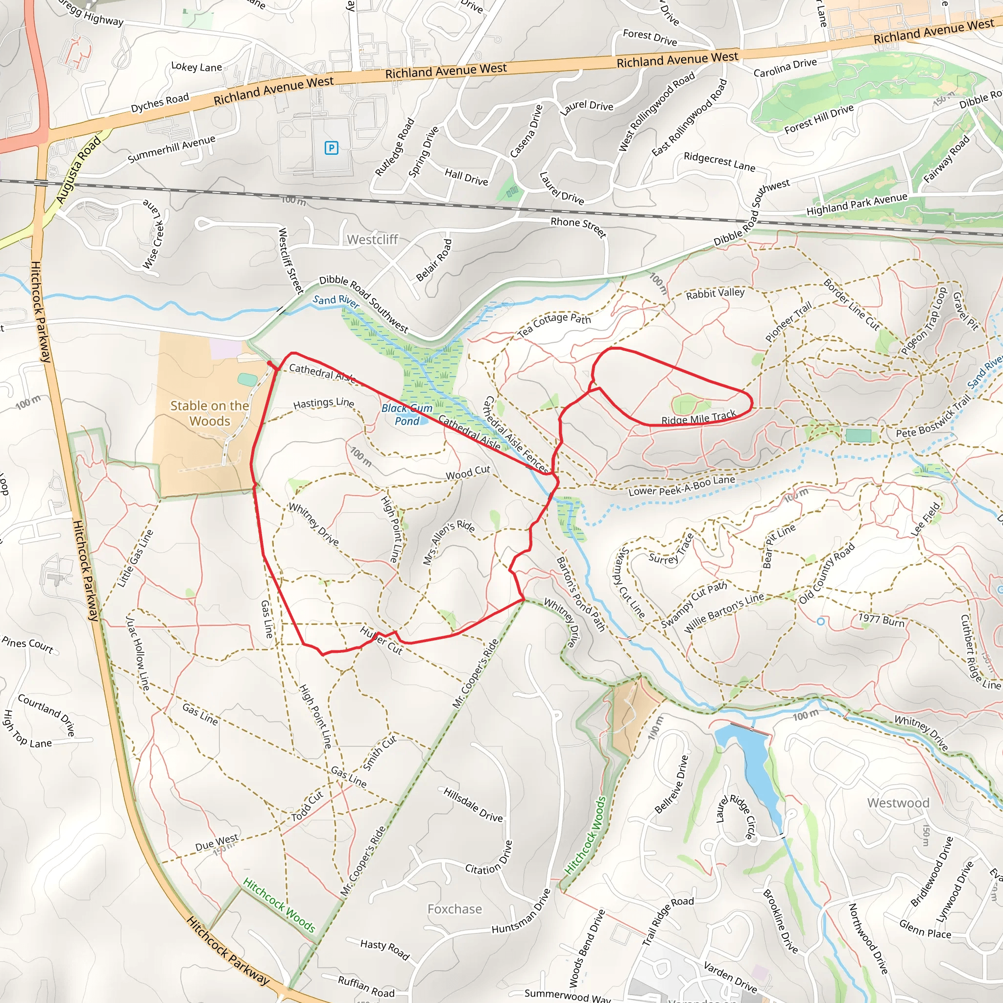 Whitney Drive, Ridge Mile Track and Cathedral Aisle Loop mobile static map