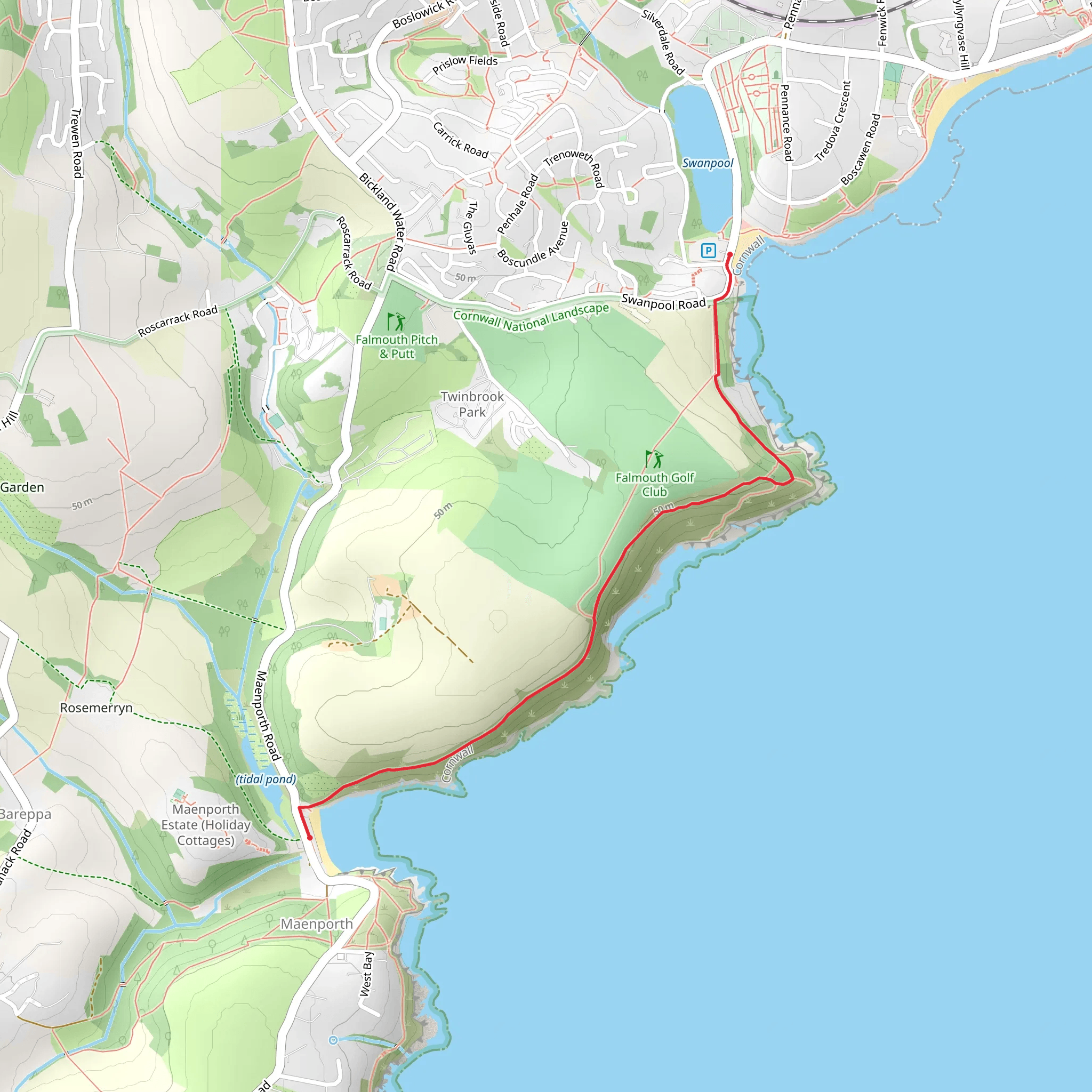 Maenporth to Swanpool Walk mobile static map