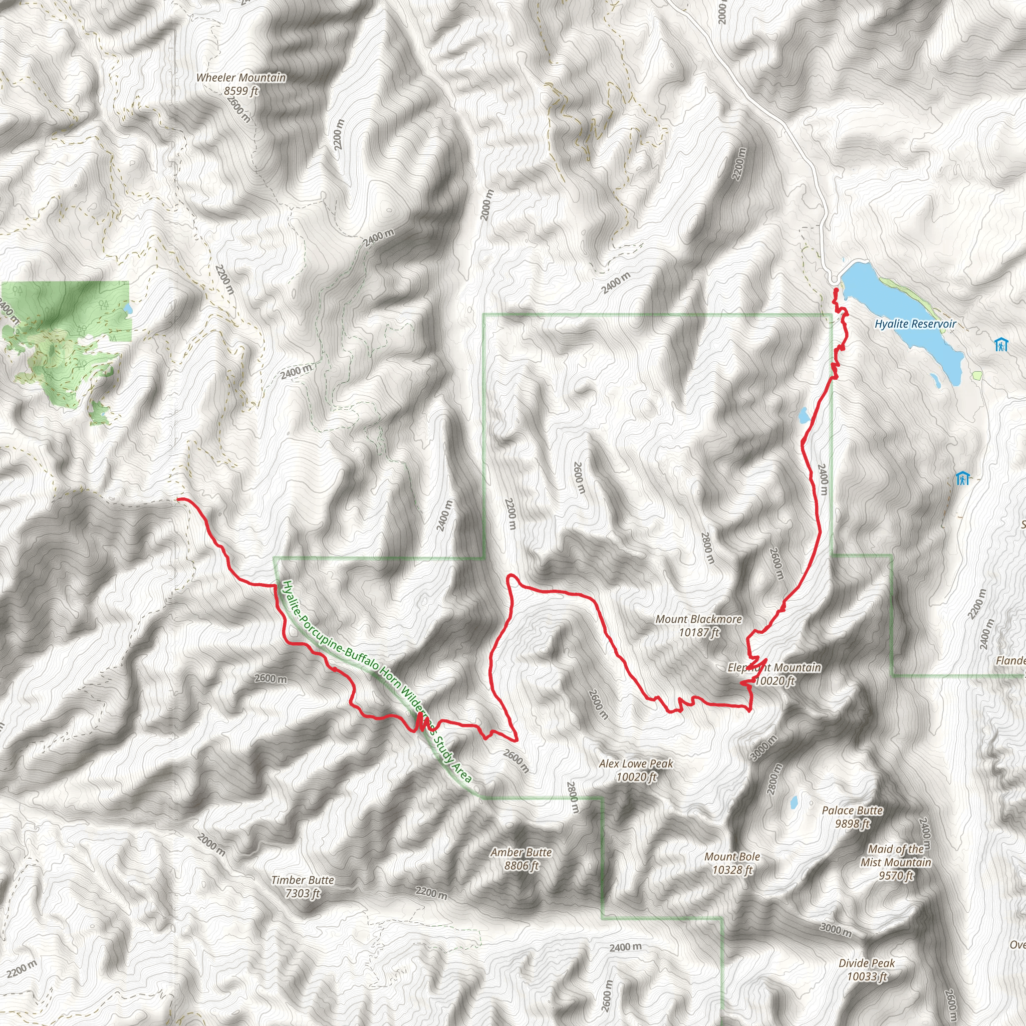 Elephant Mountain and Storm Castle Ridge via Blackmore Trail mobile static map