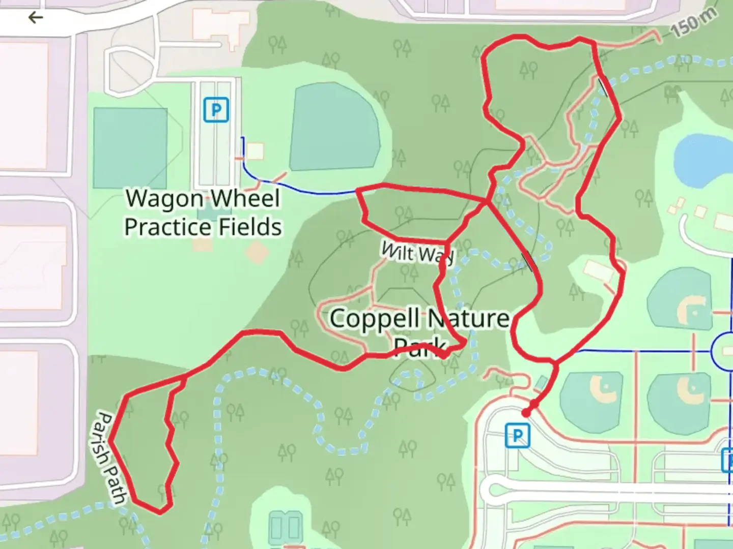 An image depicting the trail Coppell Nature Park Loop and its surrounding area.