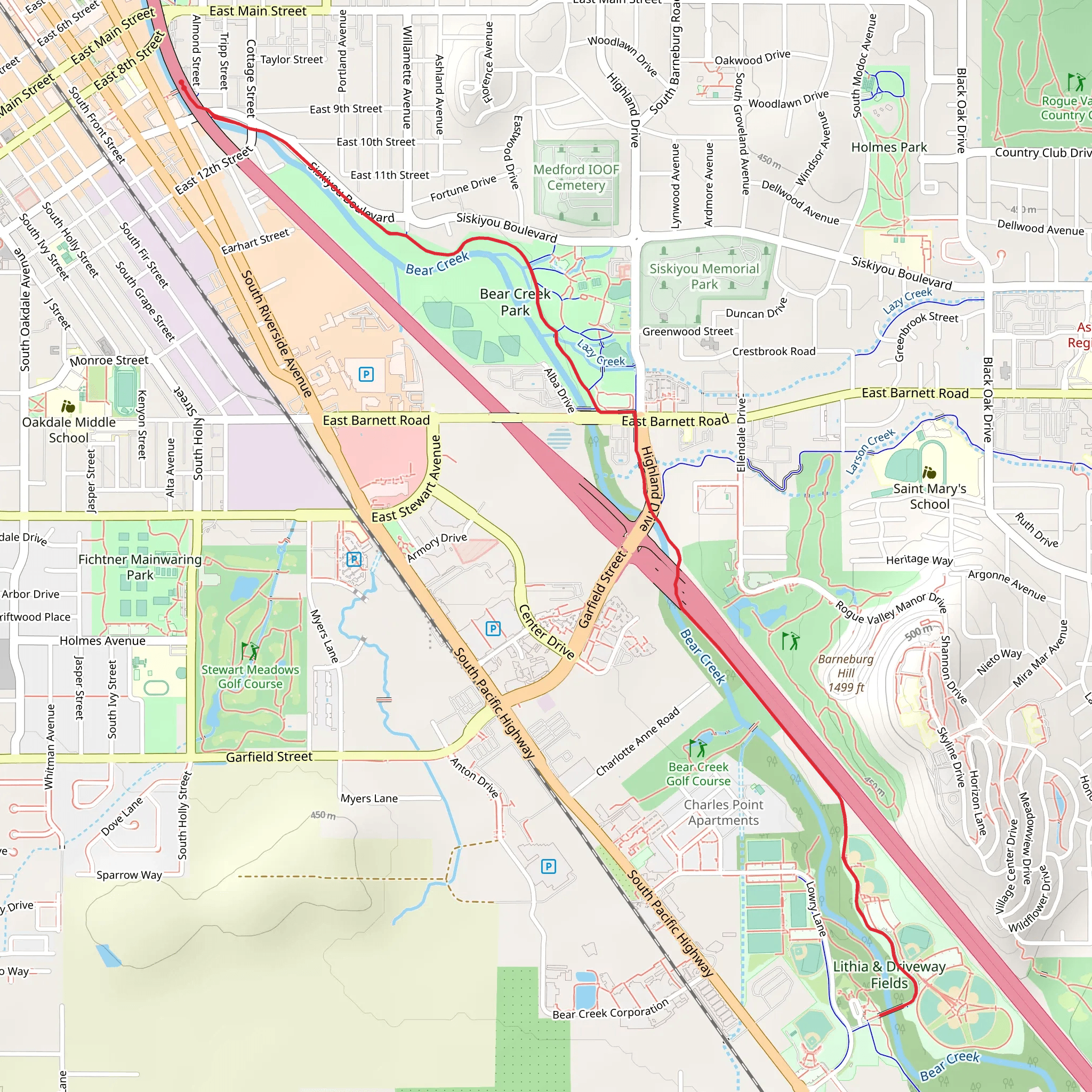 Bear Creek Greenway Out and Back mobile static map