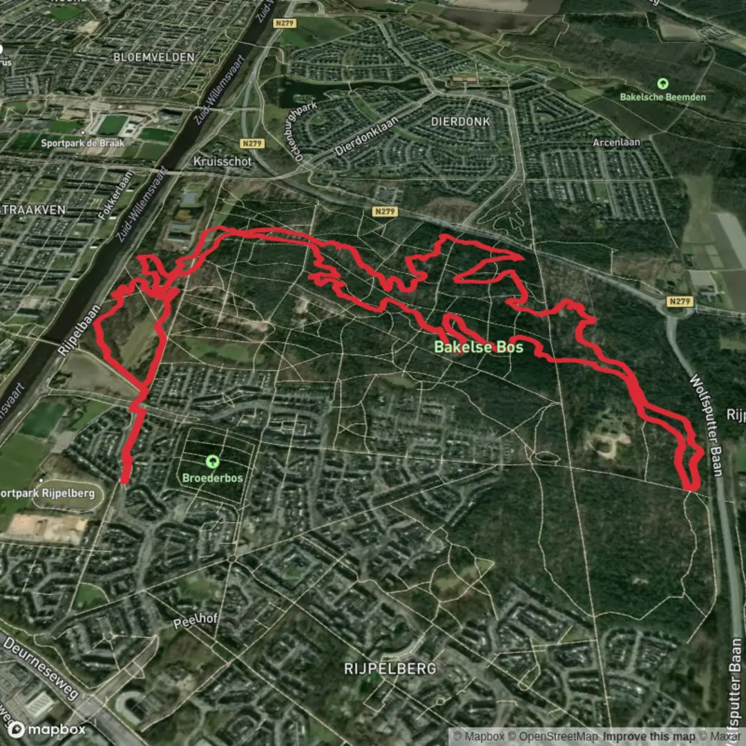 An image depicting the trail Straakven and Bakelsbosch Loop and its surrounding area.